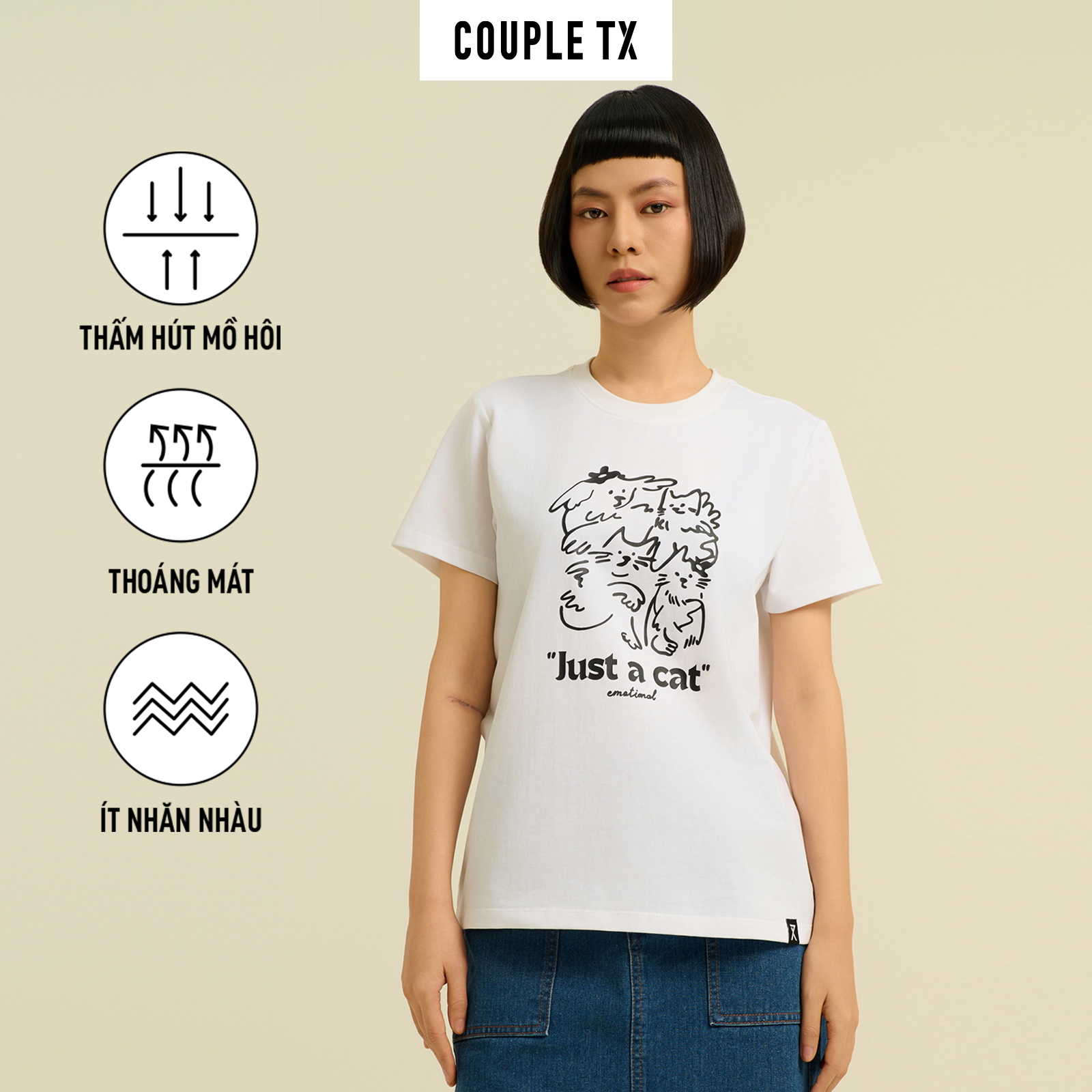 Mô tả Áo Thun Nữ Couple TX In Hình Mèo Love Cat 100% Coton WTS 2417 - 1