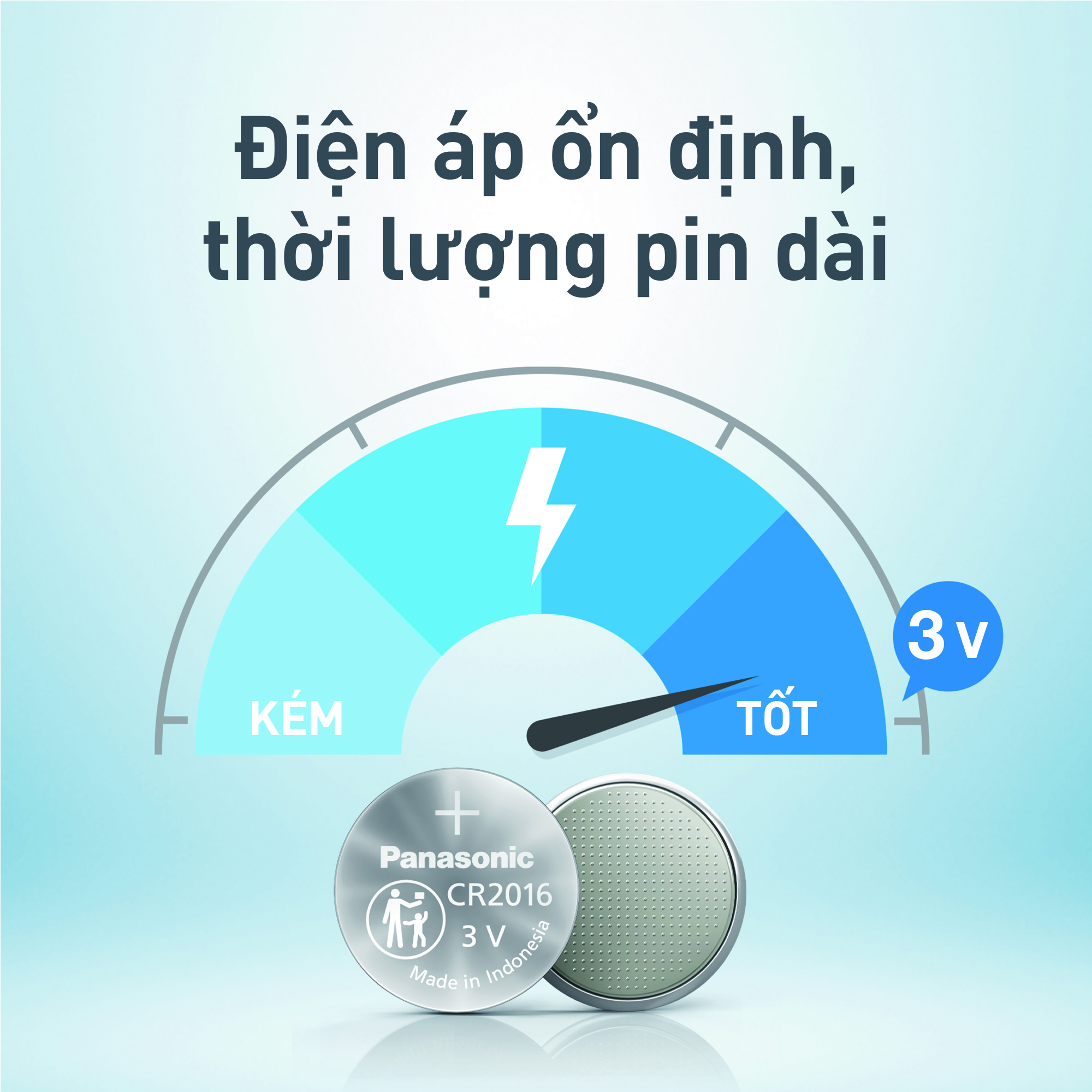 Điện áp đầu ra 3V cao và ổn định của pin CR2016 Panasonic