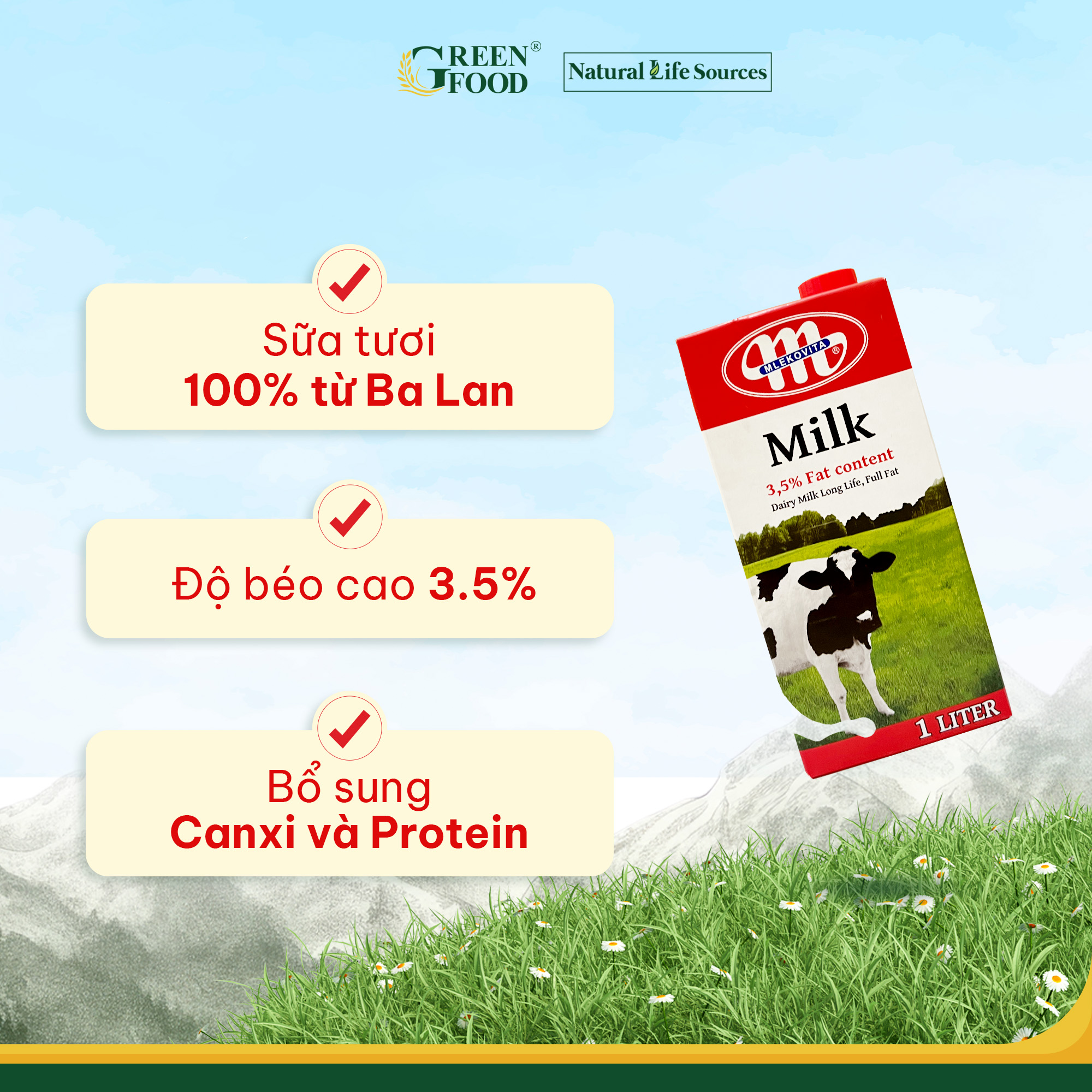 Mô tả Combo 2 Hộp Sữa Tươi Tiệt Trùng Mlekovita Nguyên Kem 1L - Độ Béo 3.5%, Không Đường, Nhập Khẩu Ba Lan - 2