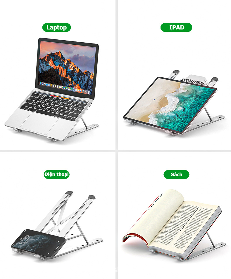 Giá đỡ laptop và máy tính bảng bằng hợp kim nhôm có quạt tản nhiệt tiện ...
