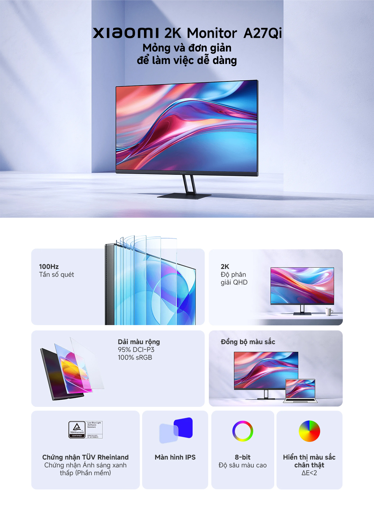 Mô tả Màn Hình Máy Tính PC Xiaomi Monitor 2K A27Qi 27inch Tấm Nền LCD IPS-Tần Số Quét 100Hz-BH 36 Tháng - 4