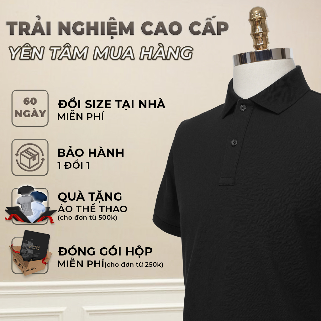 Mô tả Áo polo nam cao cấp SIXMEN - BASIC TRƠN [Tặng Kèm Hộp Quà Xịn] vải cá sấu FeelMax thoáng mát - 1