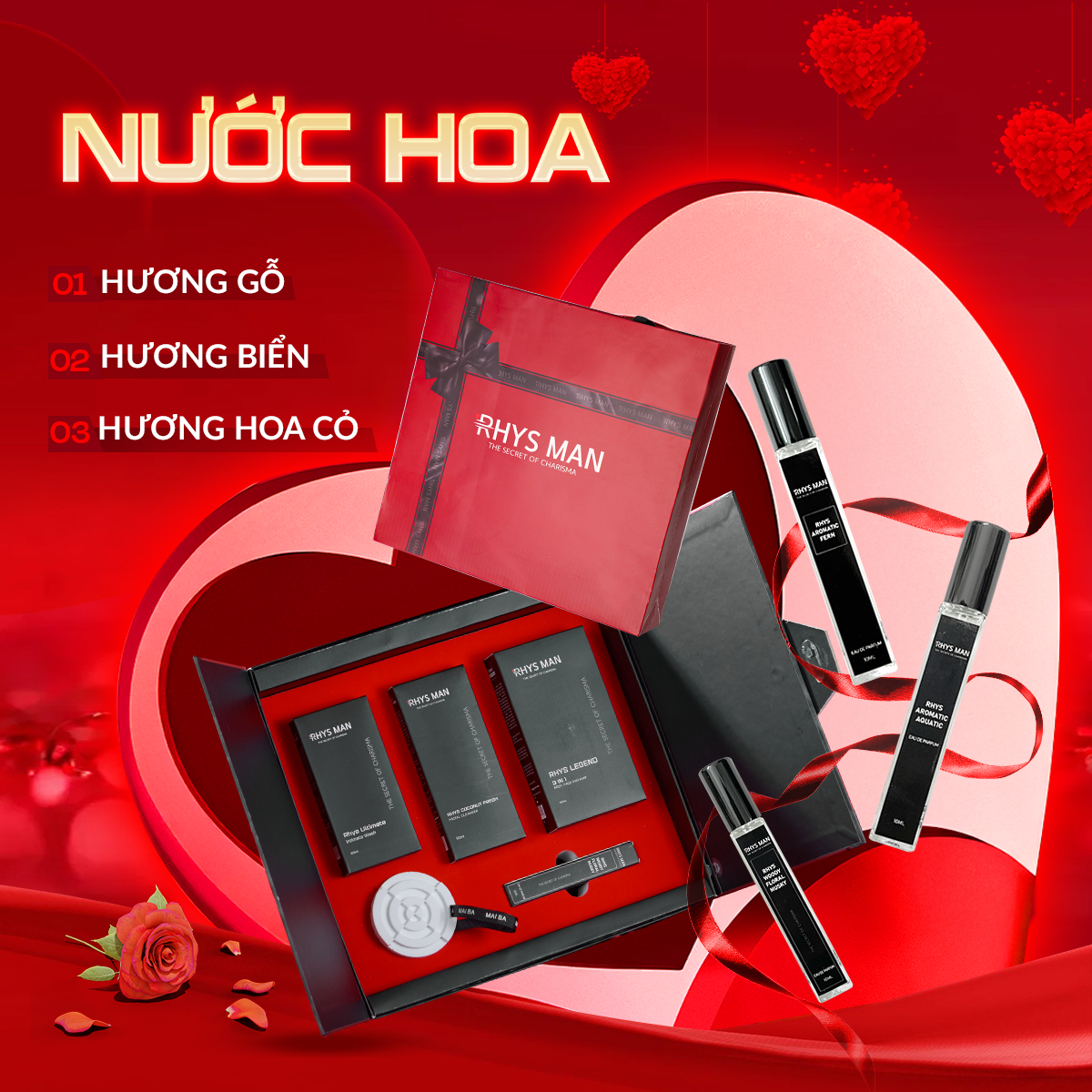 Mô tả Quà tặng Valentine - Sữa tắm gội 3in1 350ml & Dung dịch vệ sinh 120ml & Sữa rửa mặt 100ml & Nước hoa nam 10ml RHYS MAN - 5