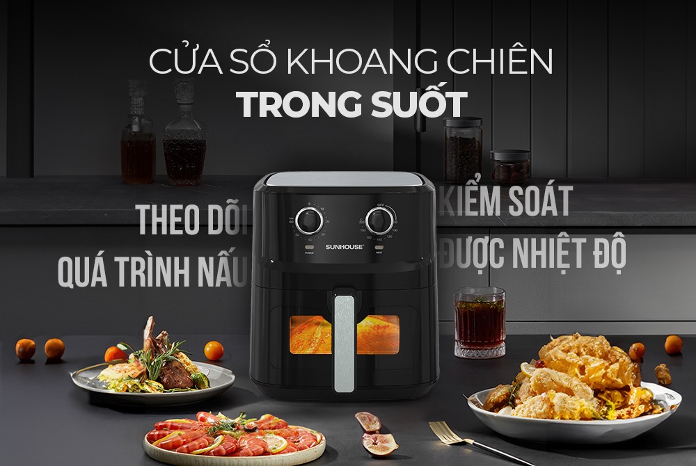 Khoang chiên trong suốt nồi chiên không dầu SUNHOUSE SHD4030