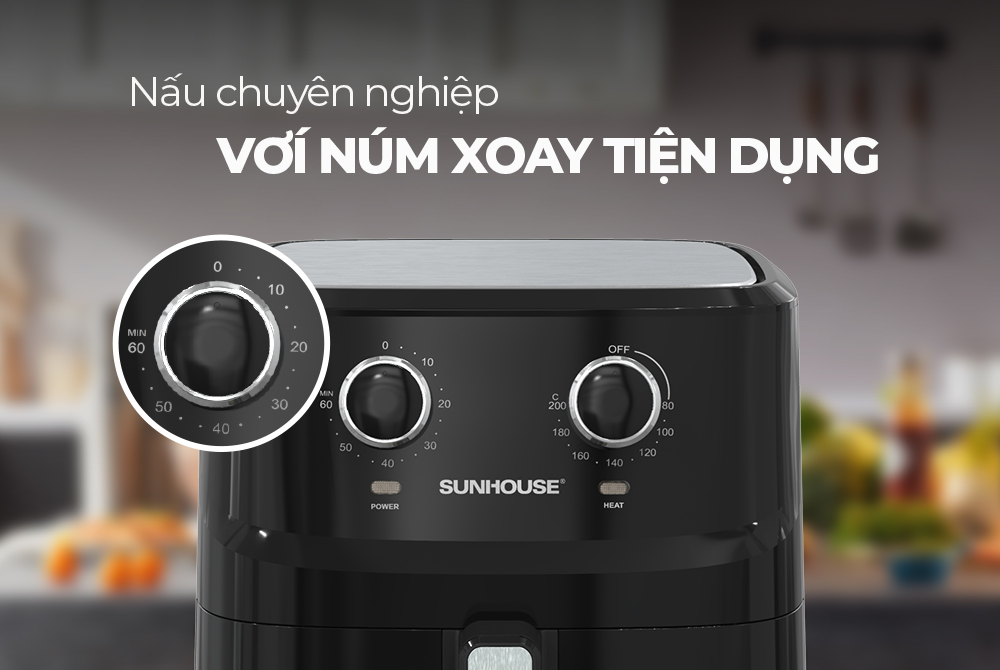 Mô tả Nồi chiên không dầu 6.5L SUNHOUSE SHD4030 - Công nghệ Rapid Air giảm tới 80% dầu mỡ - Khoang chiên trong suốt - 4