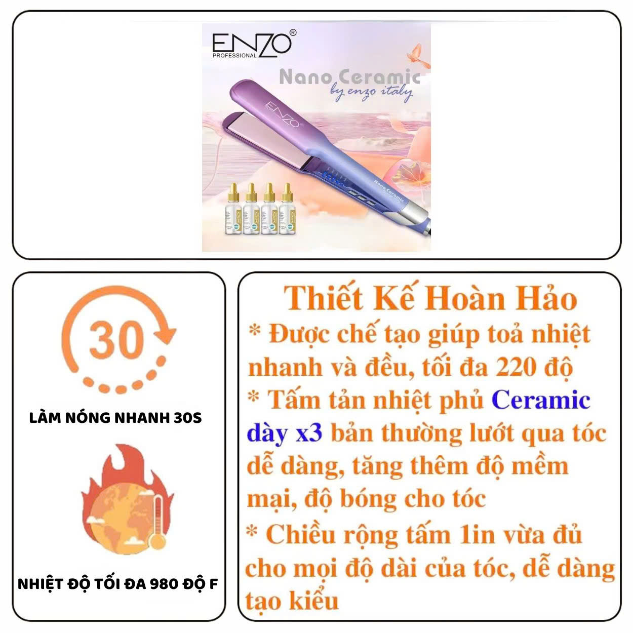 Mô tả Máy ép tóc duỗi tóc đa năng ENZO 3116 với công nghệ ion âm không gây hư tổn giúp tóc bóng mượt - 2