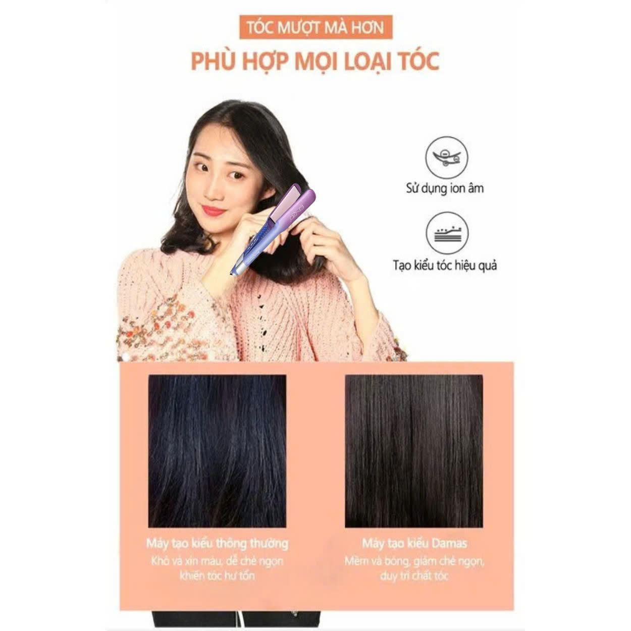 Mô tả Máy ép tóc duỗi tóc đa năng ENZO 3116 với công nghệ ion âm không gây hư tổn giúp tóc bóng mượt - 4
