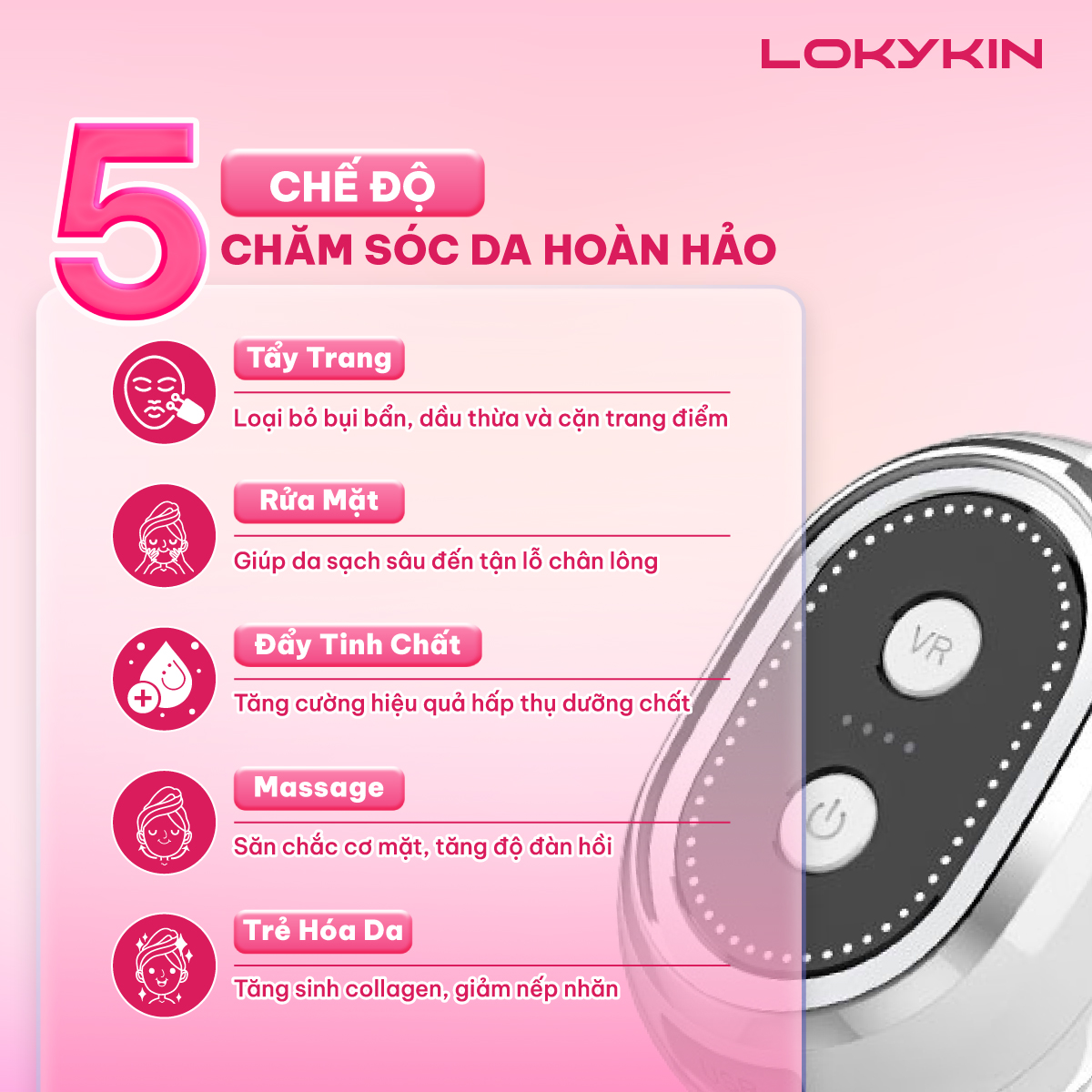 Mô tả Chuột Rửa Mặt 5 trong 1 Lescolton Lokykin - kèm chức năng EMS, Tẩy Trang, Massage, Nâng Cơ, Rửa Mặt - Bảo Hành 365 Ngày - 2