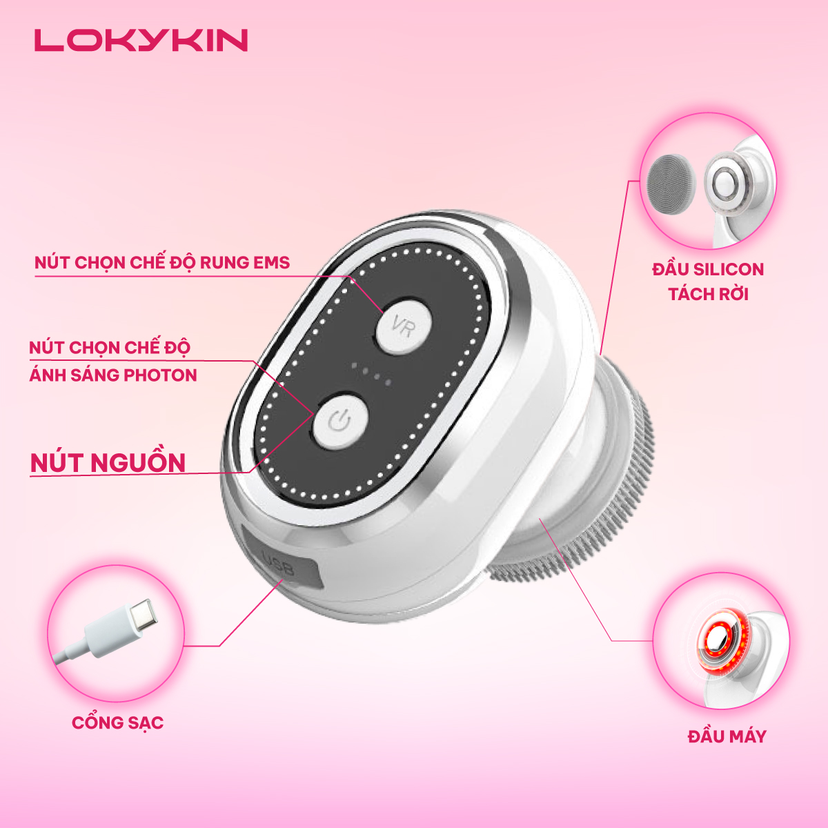 Mô tả Chuột Rửa Mặt 5 trong 1 Lescolton Lokykin - kèm chức năng EMS, Tẩy Trang, Massage, Nâng Cơ, Rửa Mặt - Bảo Hành 365 Ngày - 3