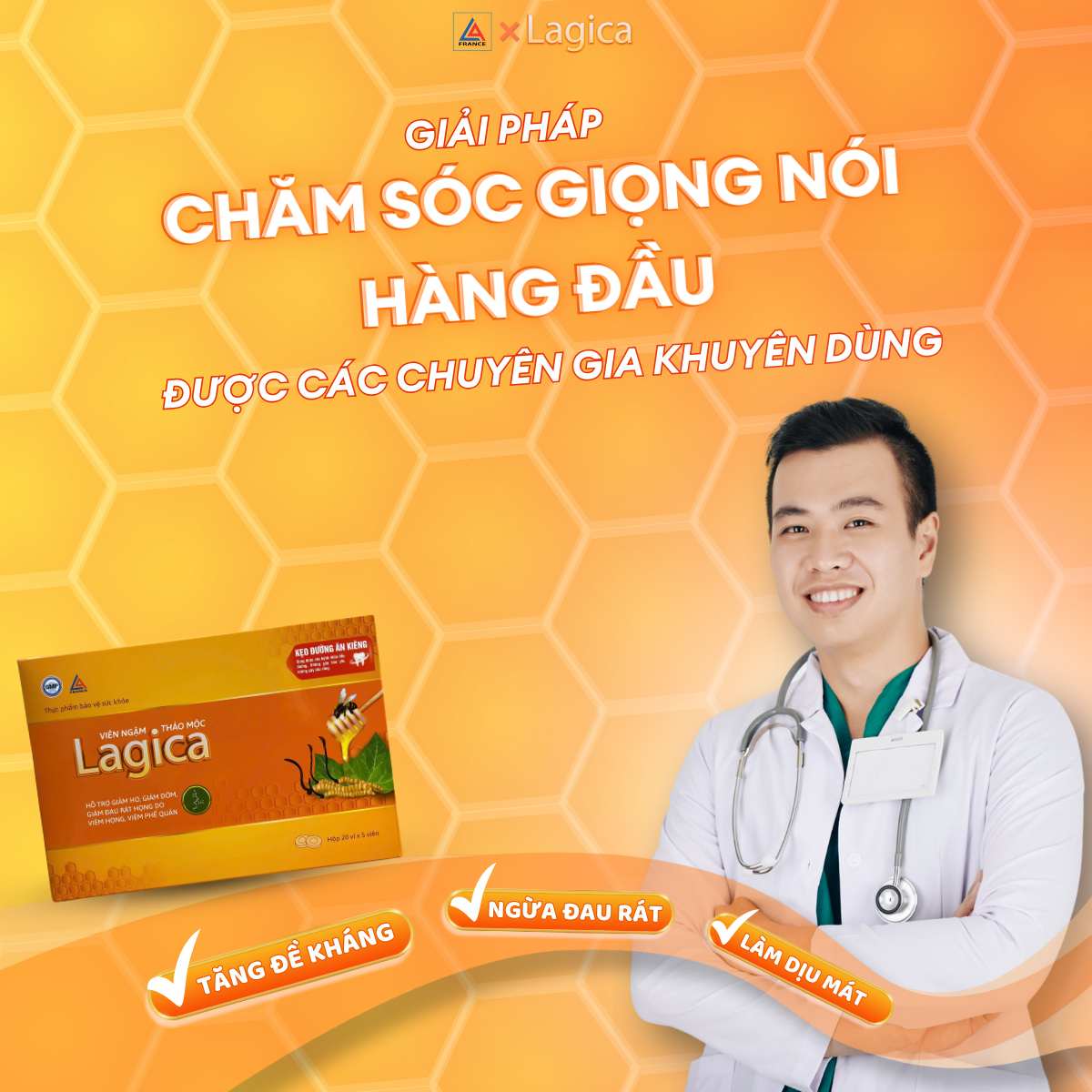 Mô tả Viên Chỉ Khái Thảo Lagica - Dạng Kẹo Ngậm Hỗ Trợ Giảm Ho, Viêm Khan Họng, thơm mát miệng, tiện lợi - 2