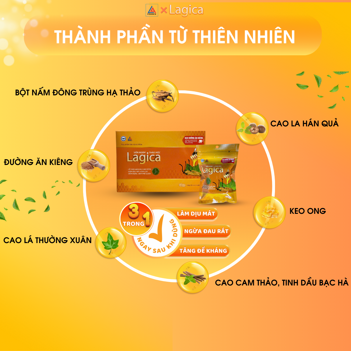 Mô tả Viên Chỉ Khái Thảo Lagica - Dạng Kẹo Ngậm Hỗ Trợ Giảm Ho, Viêm Khan Họng, thơm mát miệng, tiện lợi - 3