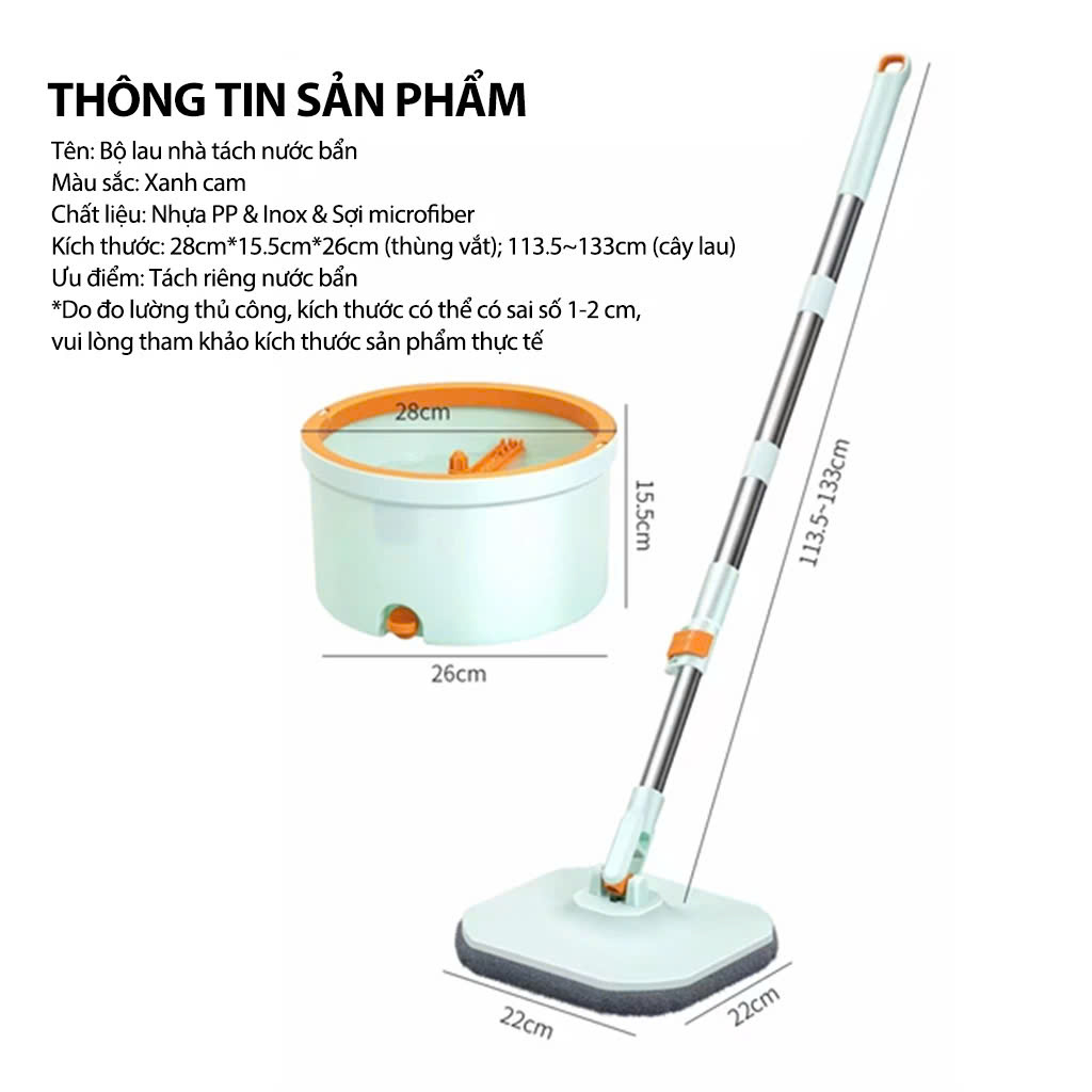 Mô tả Bộ thùng lau nhà thông minh Samono BCT704 hai bánh xe 1 ngăn kèm cây lau tự vắt xoay 360 độ, tiện lợi, siêu sạch - 11