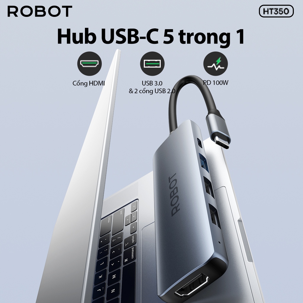 Mô tả HUB USB-C Chuyển Đổi Đa Năng 5 In 1 ROBOT HT350 Hỗ Trợ Sạc Nhanh PD100W Cổng HDMI, USB 3.0 Và 2 Cổng USB 2.0 - 3