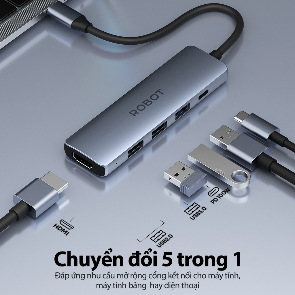 Mô tả HUB USB-C Chuyển Đổi Đa Năng 5 In 1 ROBOT HT350 Hỗ Trợ Sạc Nhanh PD100W Cổng HDMI, USB 3.0 Và 2 Cổng USB 2.0 - 4