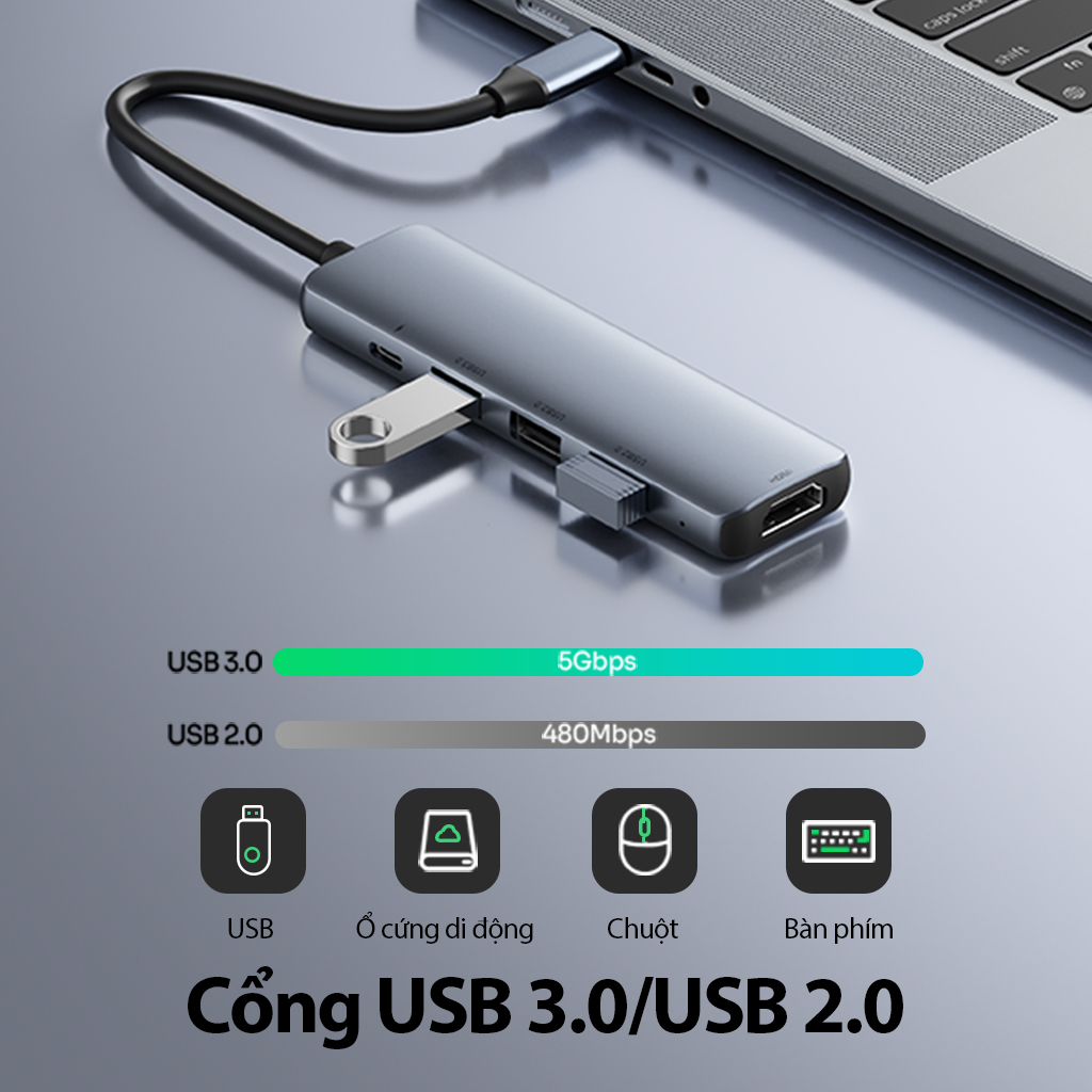 Mô tả HUB USB-C Chuyển Đổi Đa Năng 5 In 1 ROBOT HT350 Hỗ Trợ Sạc Nhanh PD100W Cổng HDMI, USB 3.0 Và 2 Cổng USB 2.0 - 1