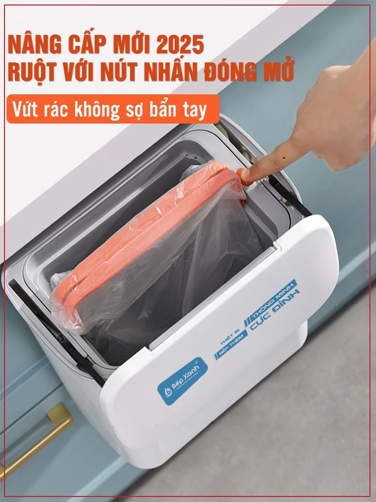 Mô tả Thùng rác treo tủ bếp 9L, thùng rác nắp lật nắp đậy thông minh nhựa PP cao cấp (có ruột & quai xách) Bếp Xanh BX-PTC3000 - 1