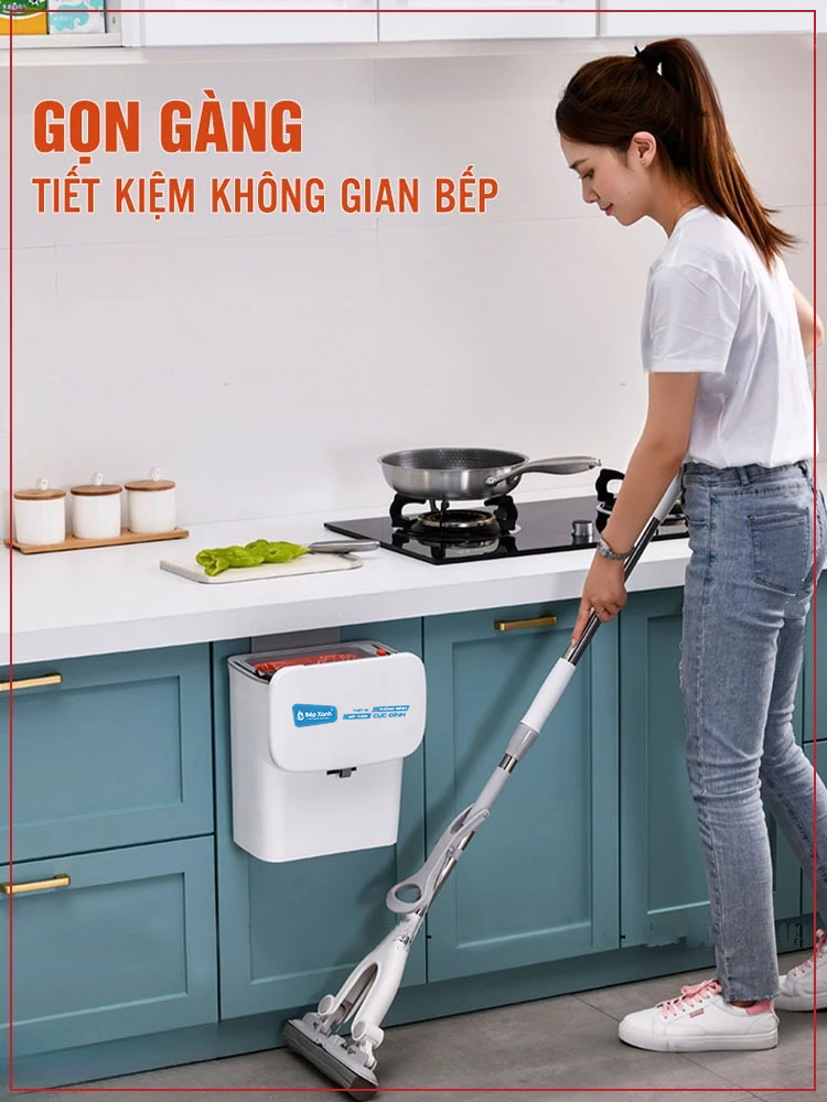 Mô tả Thùng rác treo tủ bếp 9L, thùng rác nắp lật nắp đậy thông minh nhựa PP cao cấp (có ruột & quai xách) Bếp Xanh BX-PTC3000 - 2