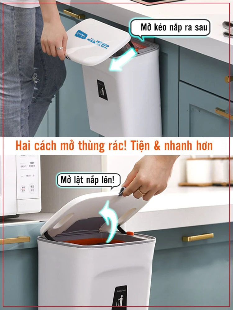 Mô tả Thùng rác treo tủ bếp 9L, thùng rác nắp lật nắp đậy thông minh nhựa PP cao cấp (có ruột & quai xách) Bếp Xanh BX-PTC3000 - 3