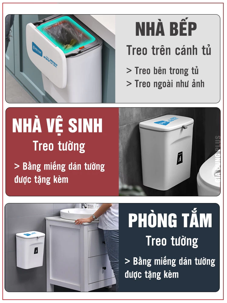 Mô tả Thùng rác treo tủ bếp 9L, thùng rác nắp lật nắp đậy thông minh nhựa PP cao cấp (có ruột & quai xách) Bếp Xanh BX-PTC3000 - 4