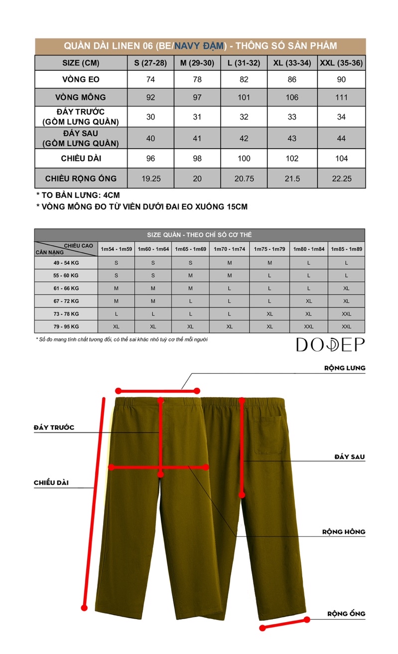 Mô tả DODEP Quần dài nam 100% linen premium xếp ly màu be, navy đậm - 1