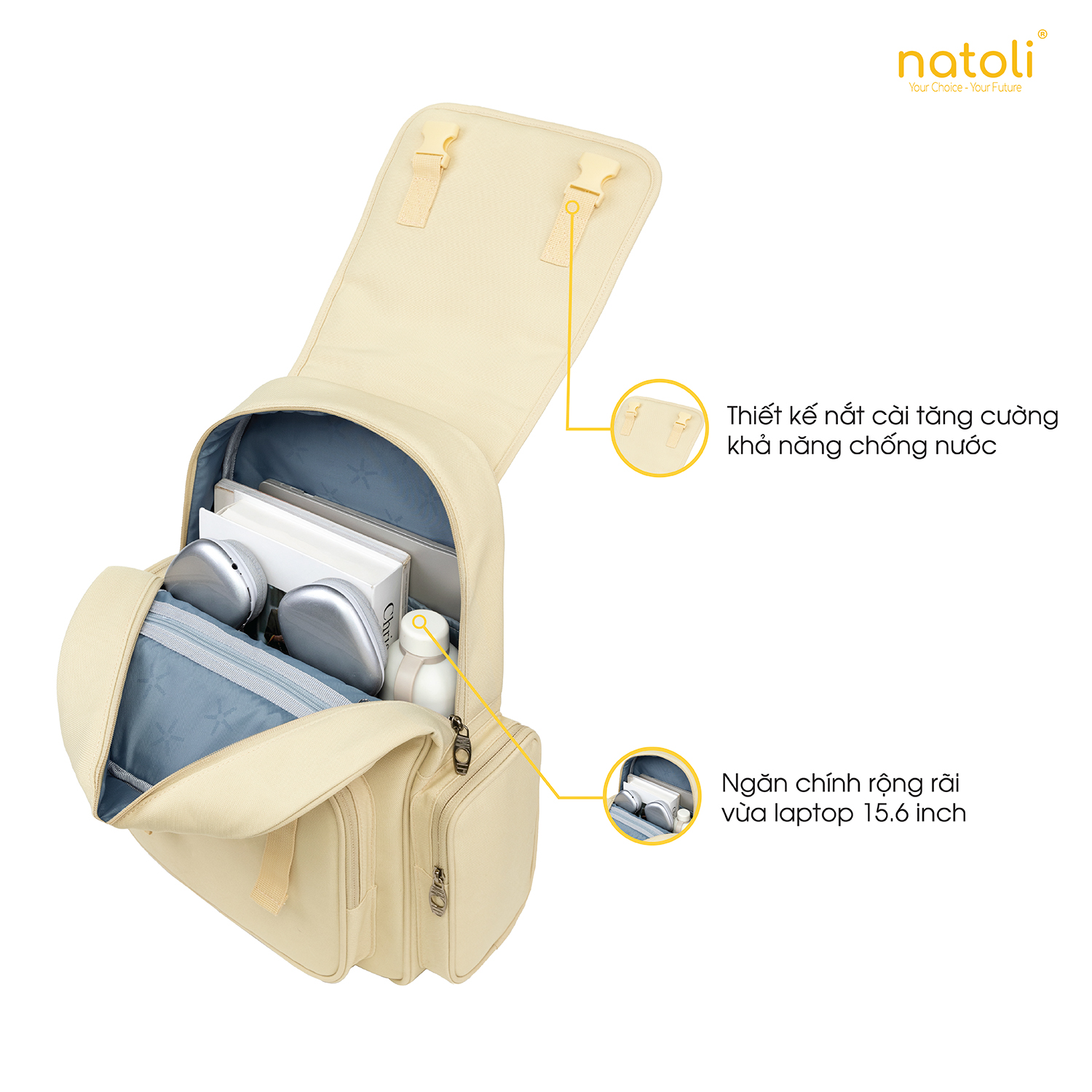 Mô tả Balo thời trang nam nữ NATOLI chống nước, nhiều ngăn đựng laptop đi học cao cấp - BST Everyday Utility Backpack B19 - 4