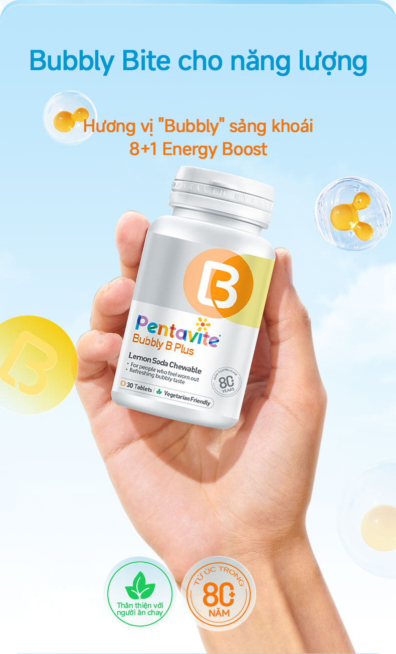 Pentavite Bộ 2 chai Bubbly B, bổ sung Vitamin B Complex, hỗ trợ sức ...