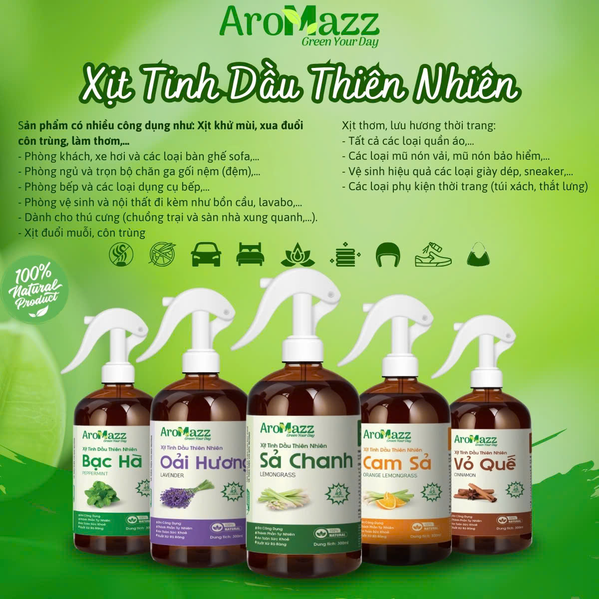 Mô tả Xịt Khử Mùi Chuồng Trại Thú Cưng Sả Chanh AroMazz Thơm Phòng Khử Mùi Đuổi Muỗi Côn Trùng Nhiều Mùi Chai lớn 300ml - 1