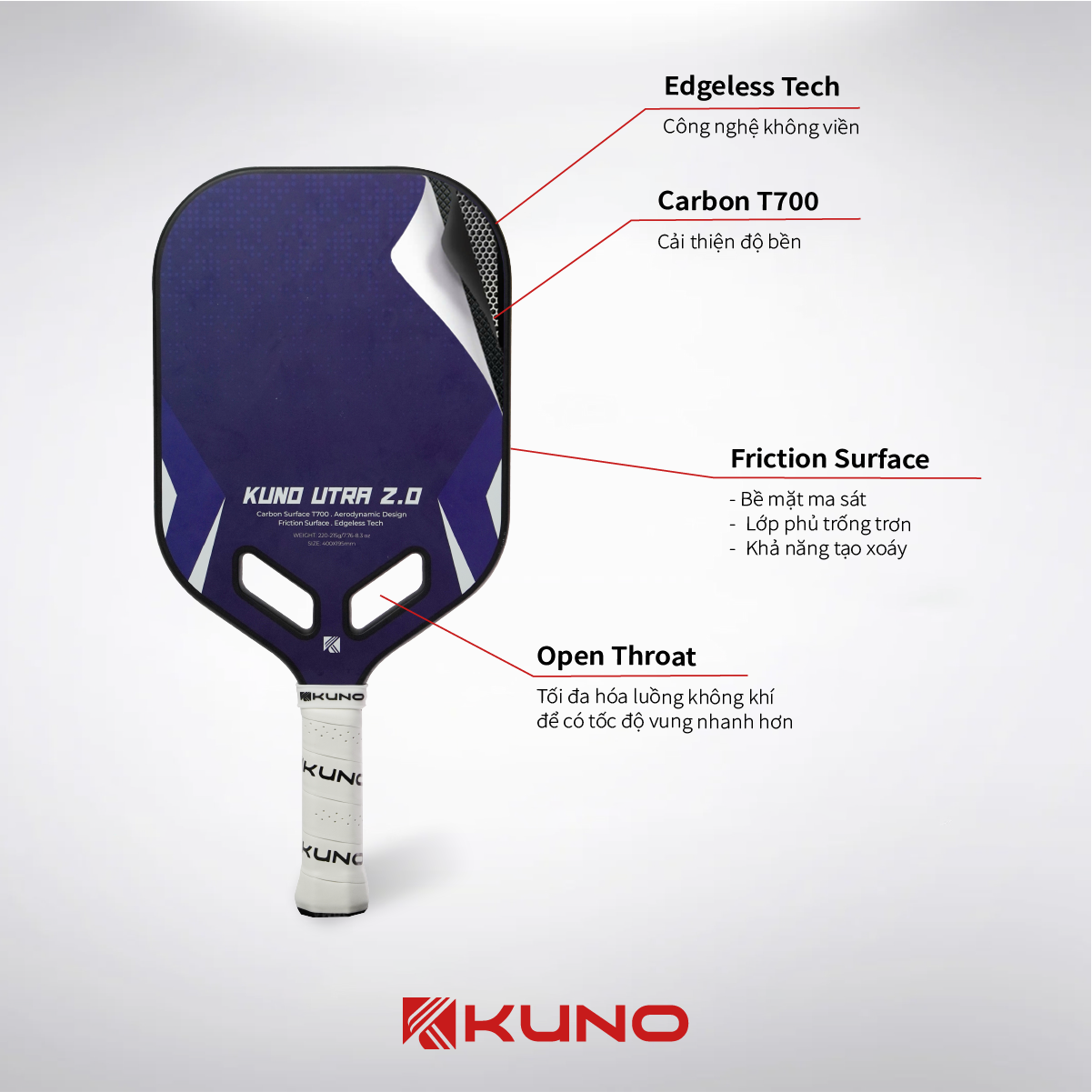 Mô tả Vợt Pickleball KUNO Ultra 2.0 Chính Hãng, phù hợp mọi người chơi, dòng vợt đúc ép nóng cao cấp bền bỉ - 2