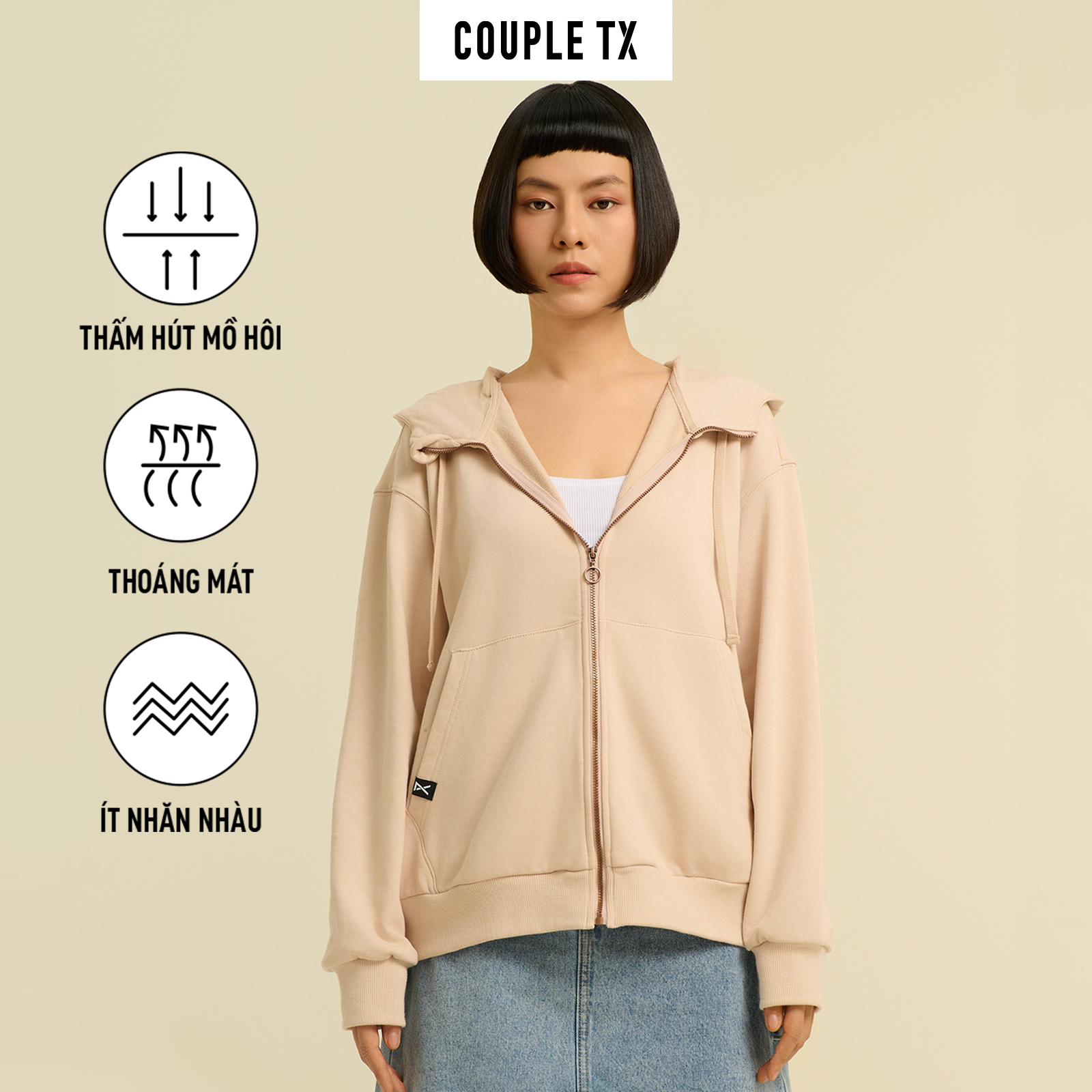 Mô tả Áo Khoác Chống Nắng Nữ Couple TX Thun Chân Cua In Nhũ Nổi Special Play Logo Form Relax WOK 2060 - 1