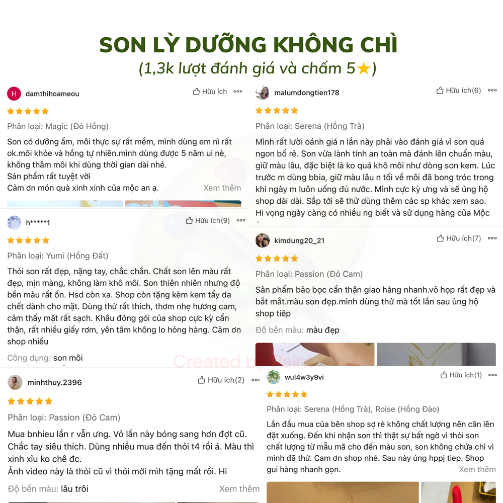 Mô tả Son Lì Dưỡng Nhẹ Môi Luxury Mộc An Không Chứa Chì Giúp Dưỡng Hồng Bền Màu 4g - 4