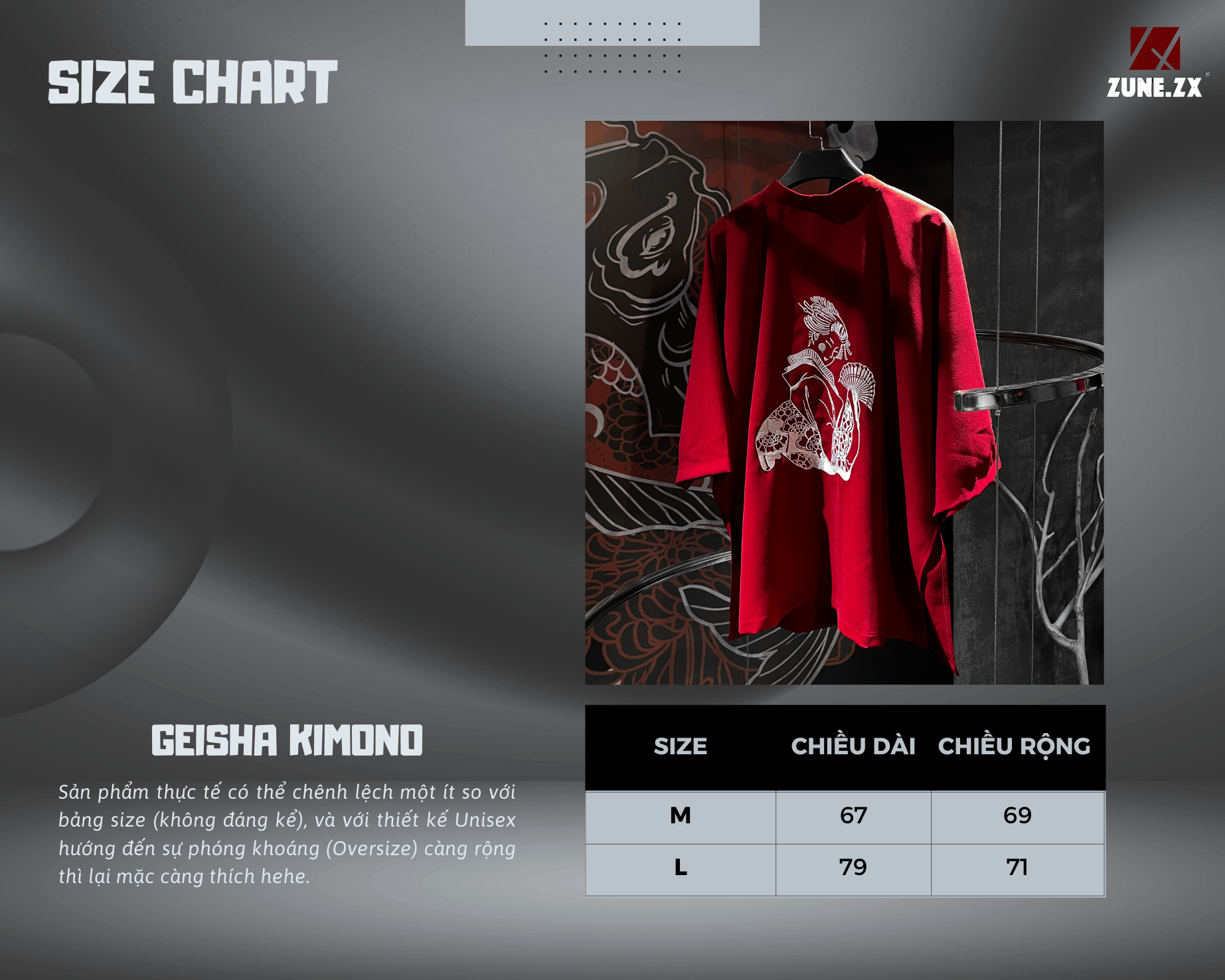 Mô tả Áo khoác Kimono Unisex Zune.zx, đỏ tay ngắn phong cách Nhật Bản, GEISHA KIMONO - 1