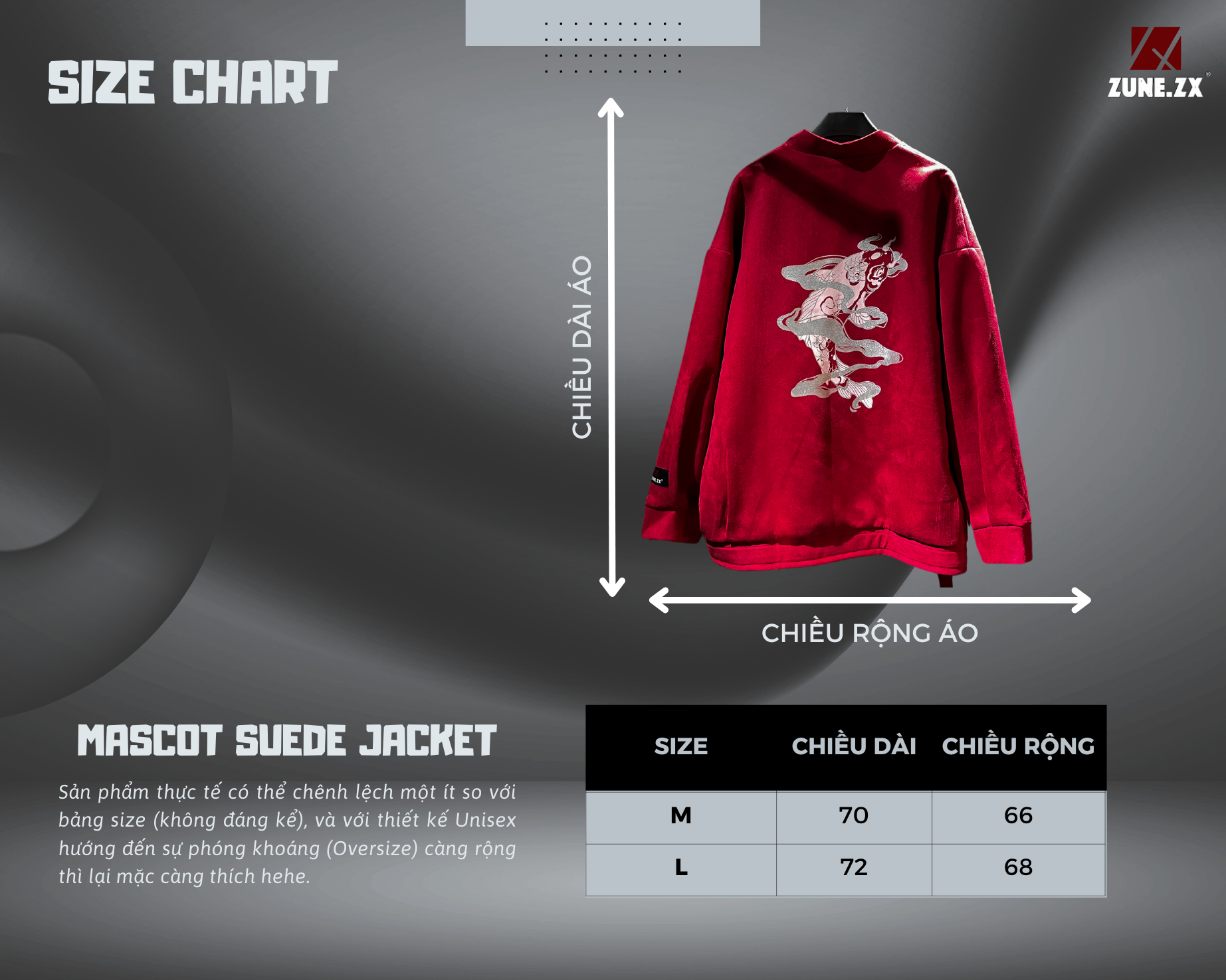 Mô tả Áo khoác bomber da lộn Đỏ thiết kế Unisex Zune.zx, MASCOT SUEDE JACKET - 1