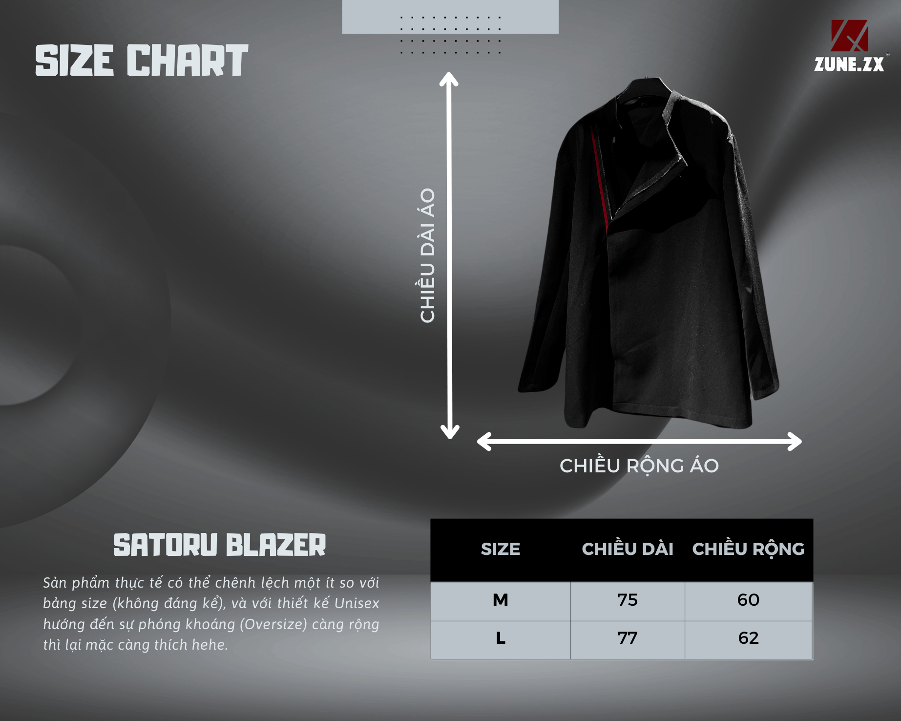 Mô tả Áo khoác Blazer Unisex đen form rộng Zune.zx, SATORU BLAZER - 1