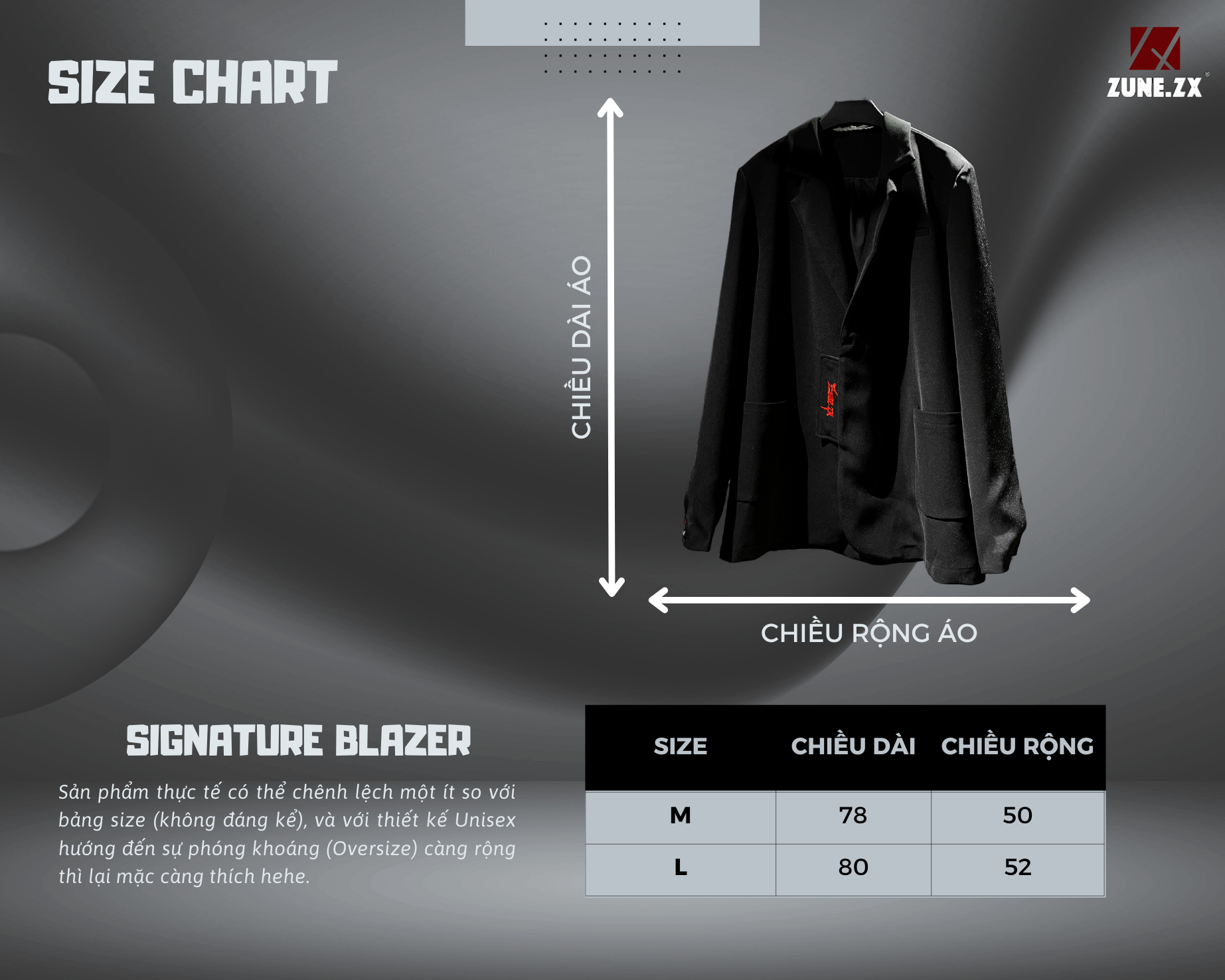 Mô tả Áo khoác Blazer Unisex đen form rộng Zune.zx, SIGNATURE BLAZER - 1