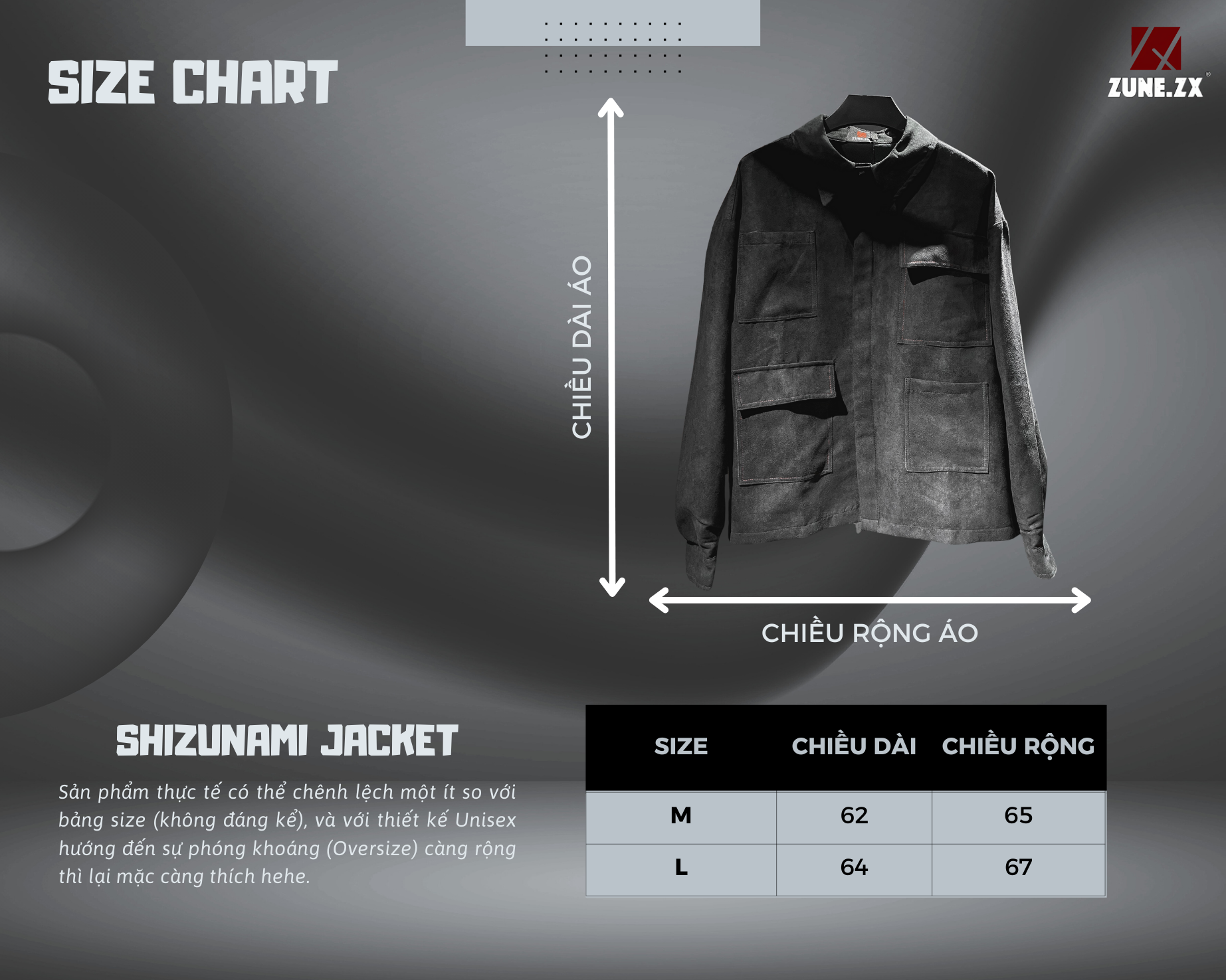Mô tả Áo khoác đen  thiết kế độc quyền ZUNEZX, SHIZUNAMI JACKET - 1