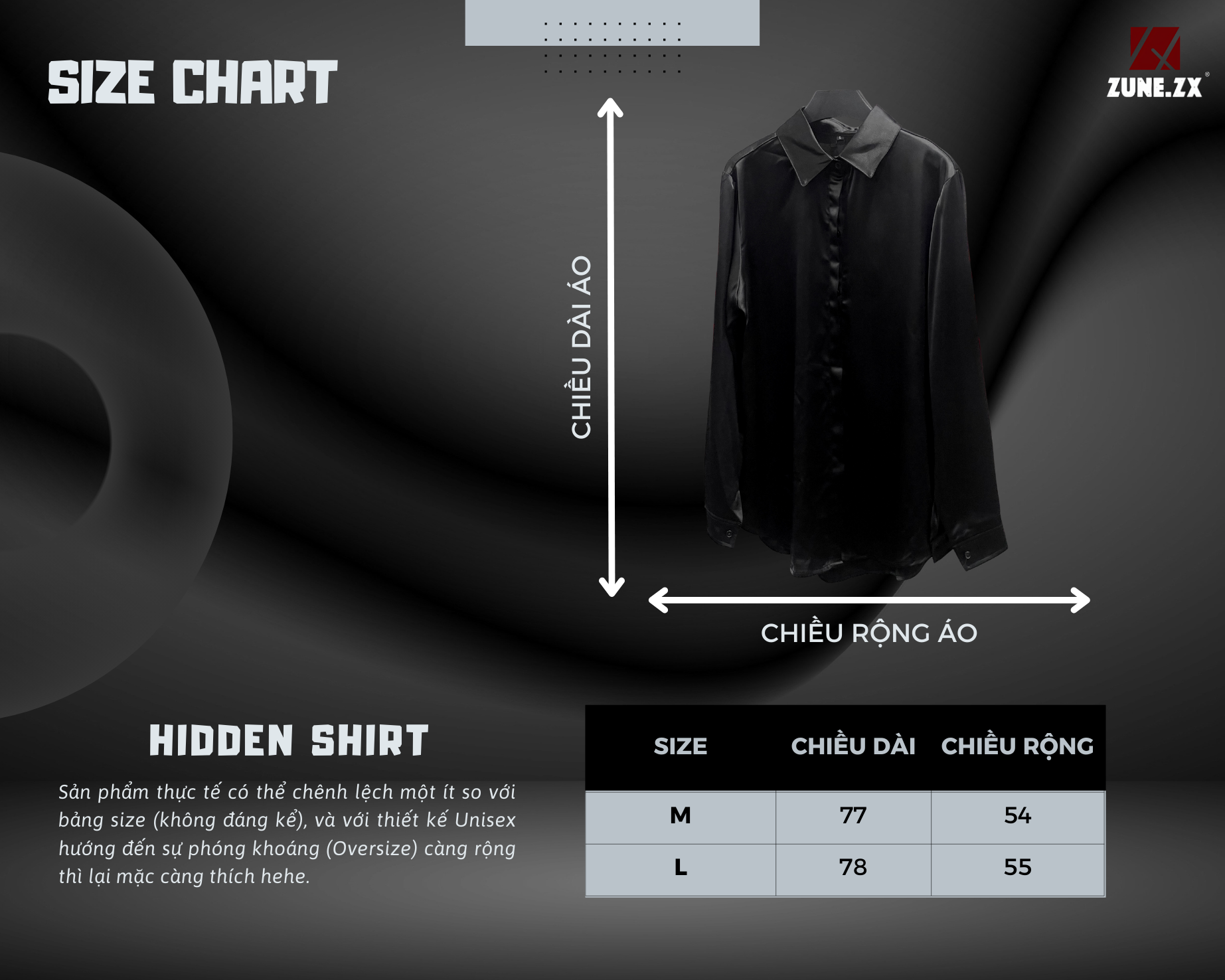 Mô tả Áo sơ mi lụa thiết kế Unisex  Zune.zx, tay dài HIDDEN SHIRT - 1