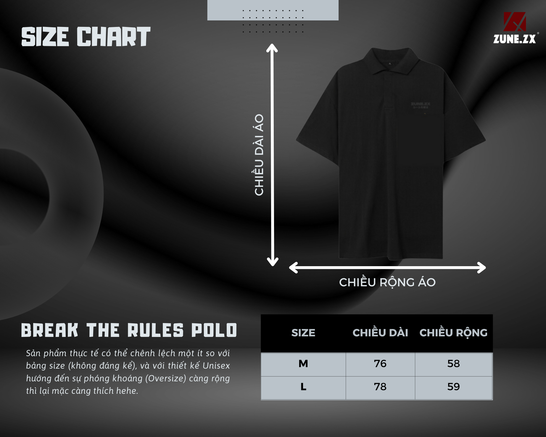 Mô tả Áo polo thiết kế Unisex Zune.zx, BREAK THE RULES POLO - 1