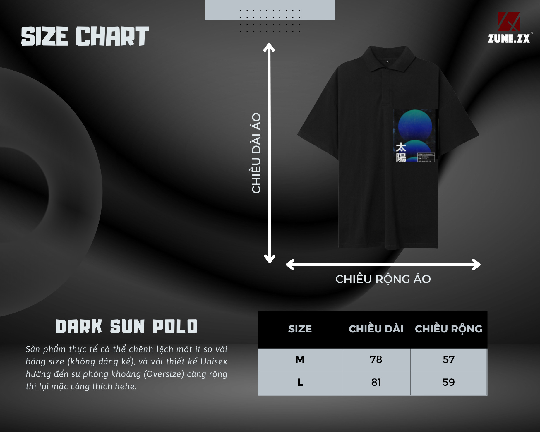 Mô tả Áo polo thiết kế Unisex Zune.zx, DARK SUN POLO - 1