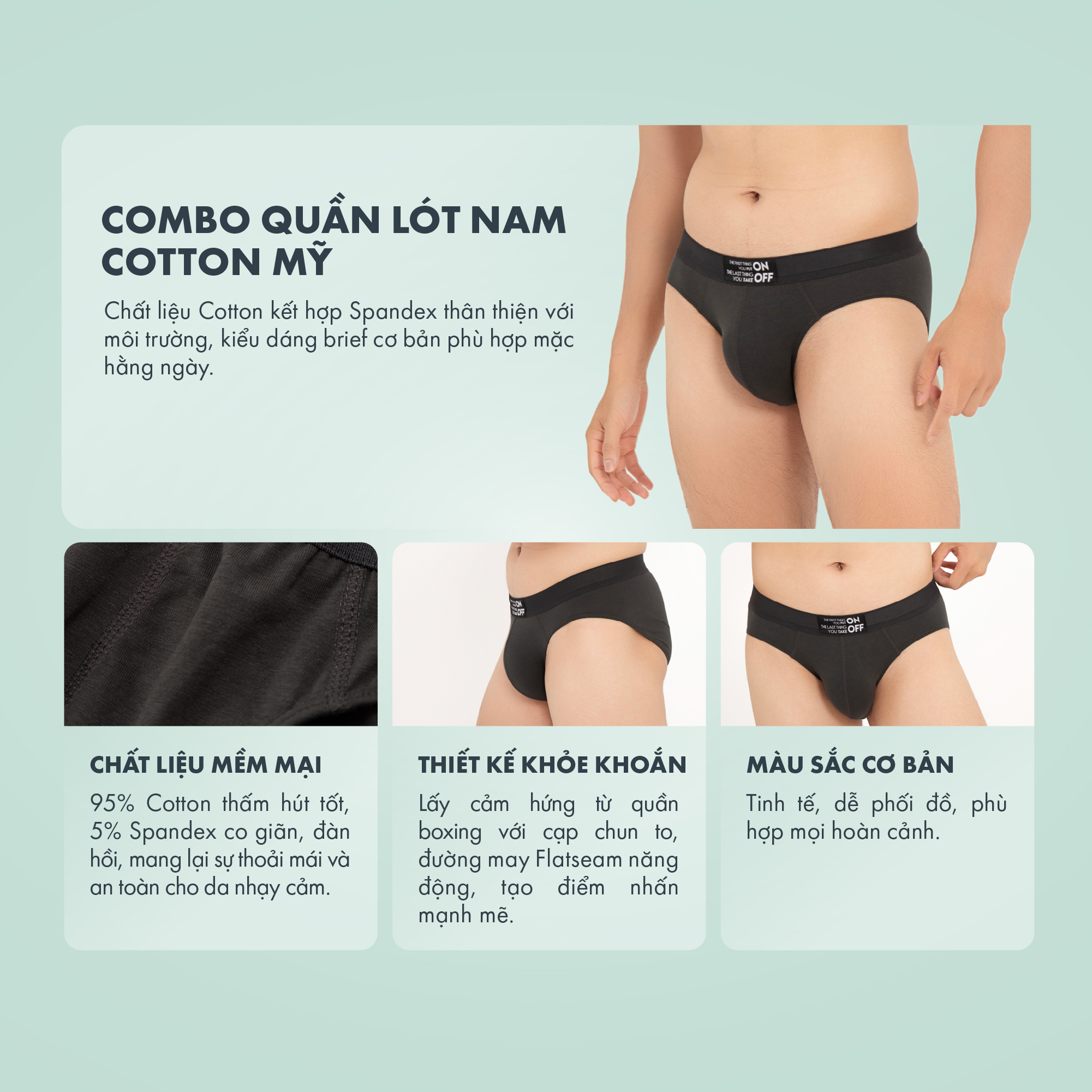 Mô tả Combo 3 quần lót nam ONOFF cotton Mỹ dáng brief kháng khuẩn - 18UQ23A054 - 2