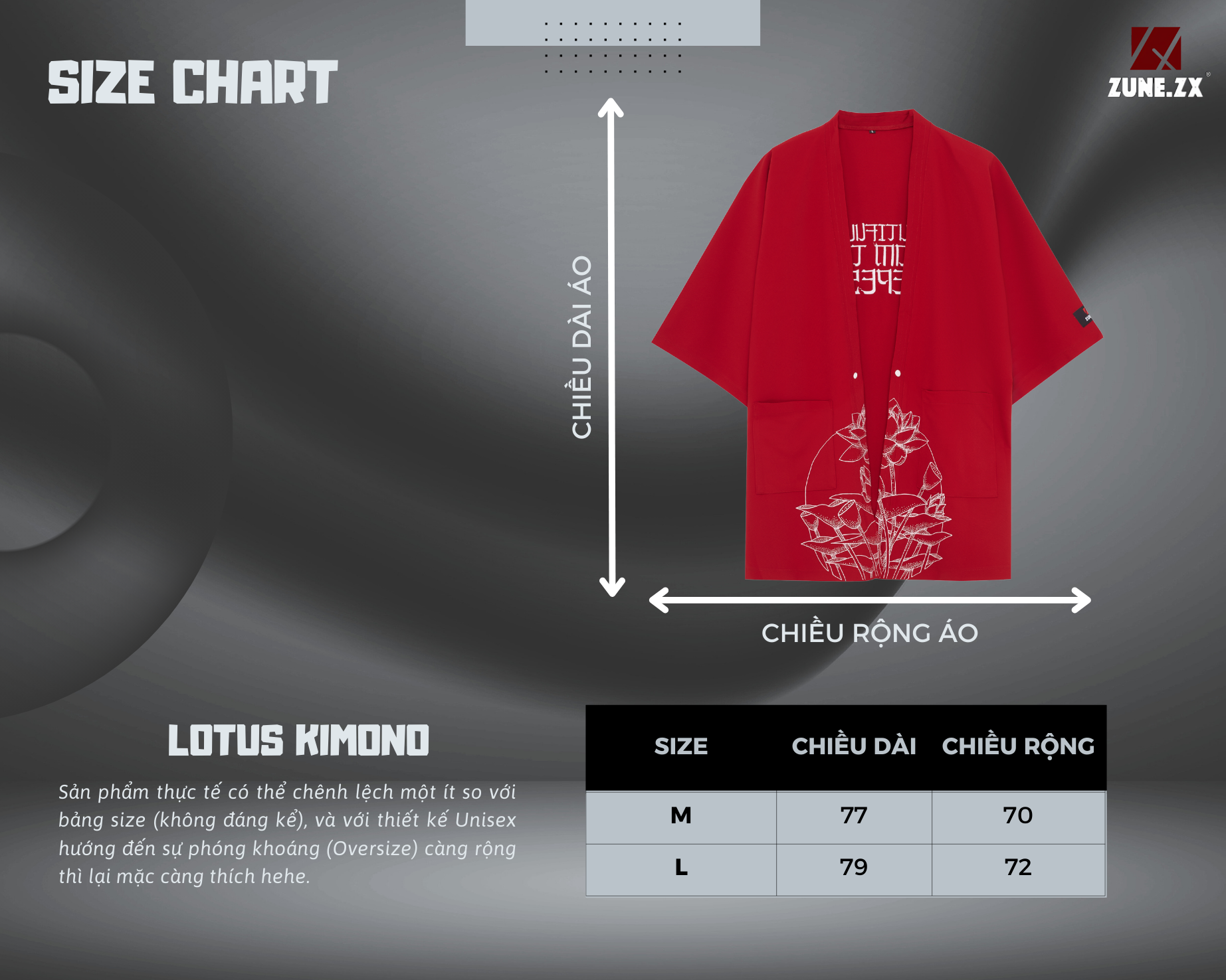Mô tả Áo khoác kimono zune.zx dáng rộng đỏ đen phong cách nhật bản, Lotus kimono - 1