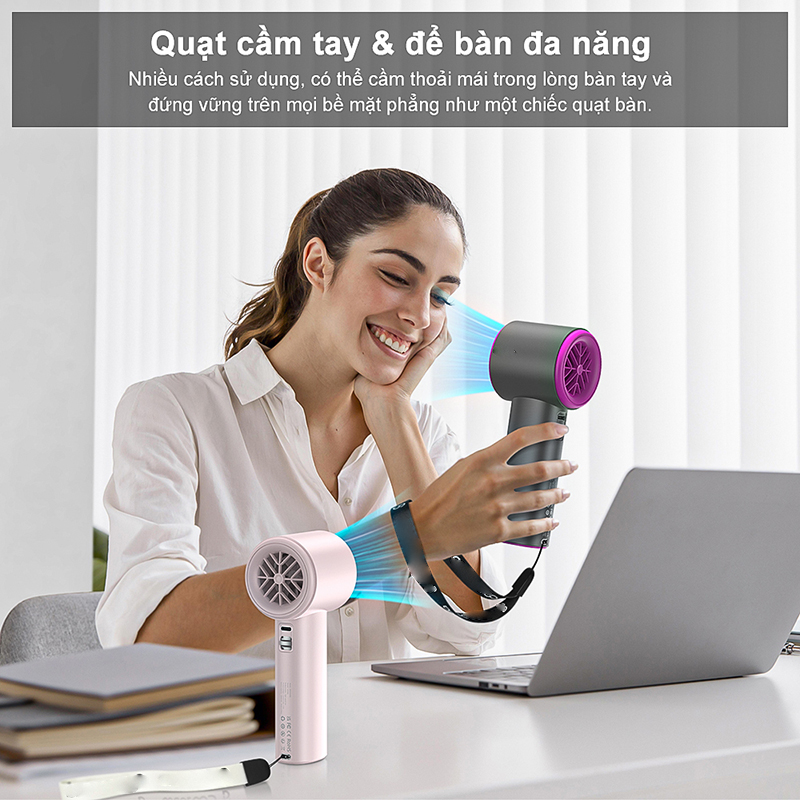 Mô tả Quạt Cầm Tay Mini Làm Mát Nhanh HOKU 100 Mức Gió Hiển Thị Kỹ Thuật Số Pin 4000mAh Sử Dụng Lên Đến 12H QCT07 - 3