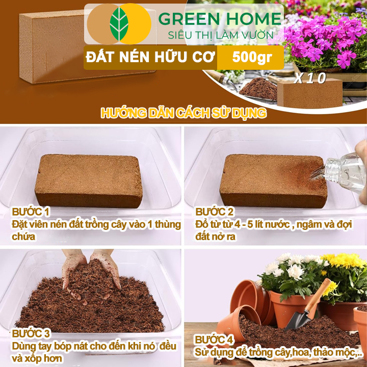 Mô tả Đất Trồng Cây Greenhome, Viên Nén 500gr, Đã Qua Xử Lý, Bổ Sung Vi Sinh, Nở Gấp 5 Lần, Trồng Rau Hoa - 2