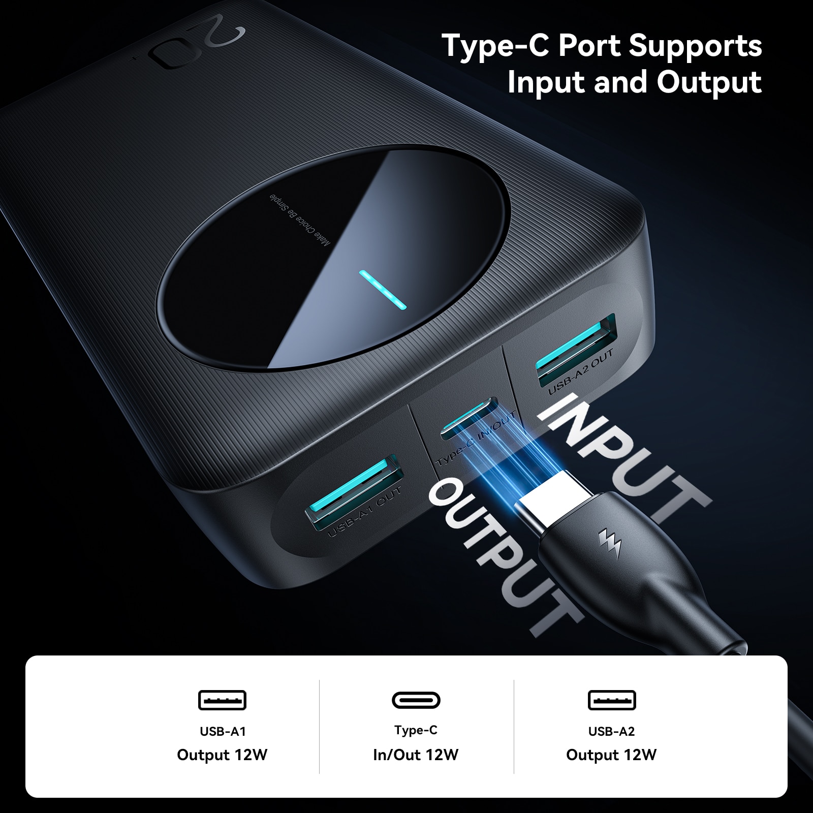 Chi tiết các cổng kết nối của pin sạc dự phòng dung lượng lớn Joyroom PBF14 chube.vn