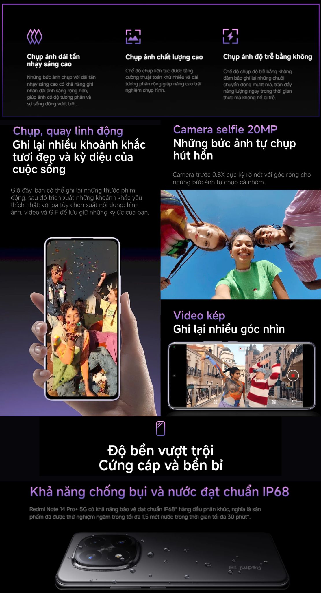 Mô tả Điện thoại thông minh Redmi Note 14 Pro+ 5G (8+256GB) | Màn hình 6.67" | Snap 7S Gen 3 | Camera AI 200MP - 6