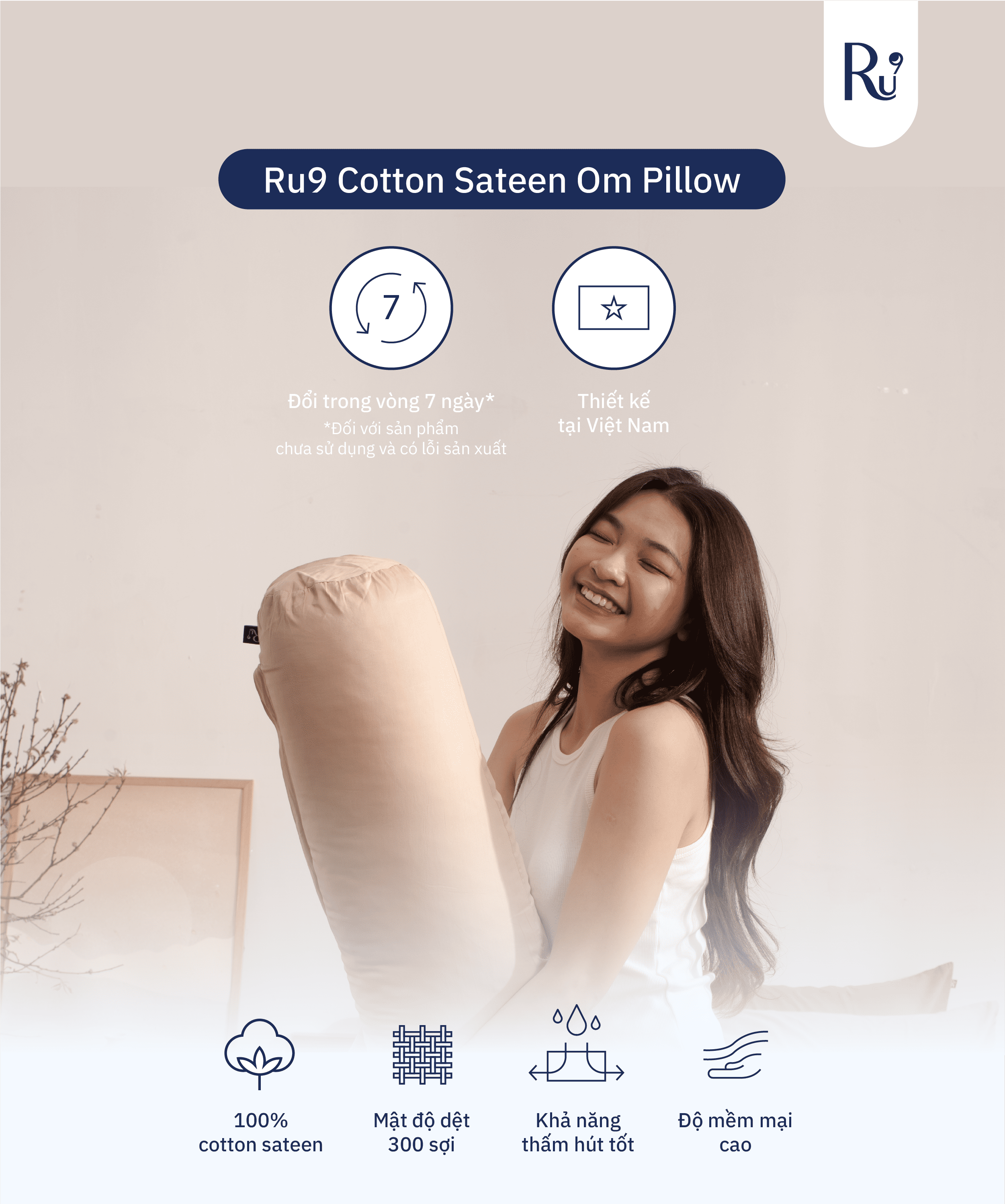 Mô tả Vỏ Gối Ôm Cotton Sateen Ru9 - 1