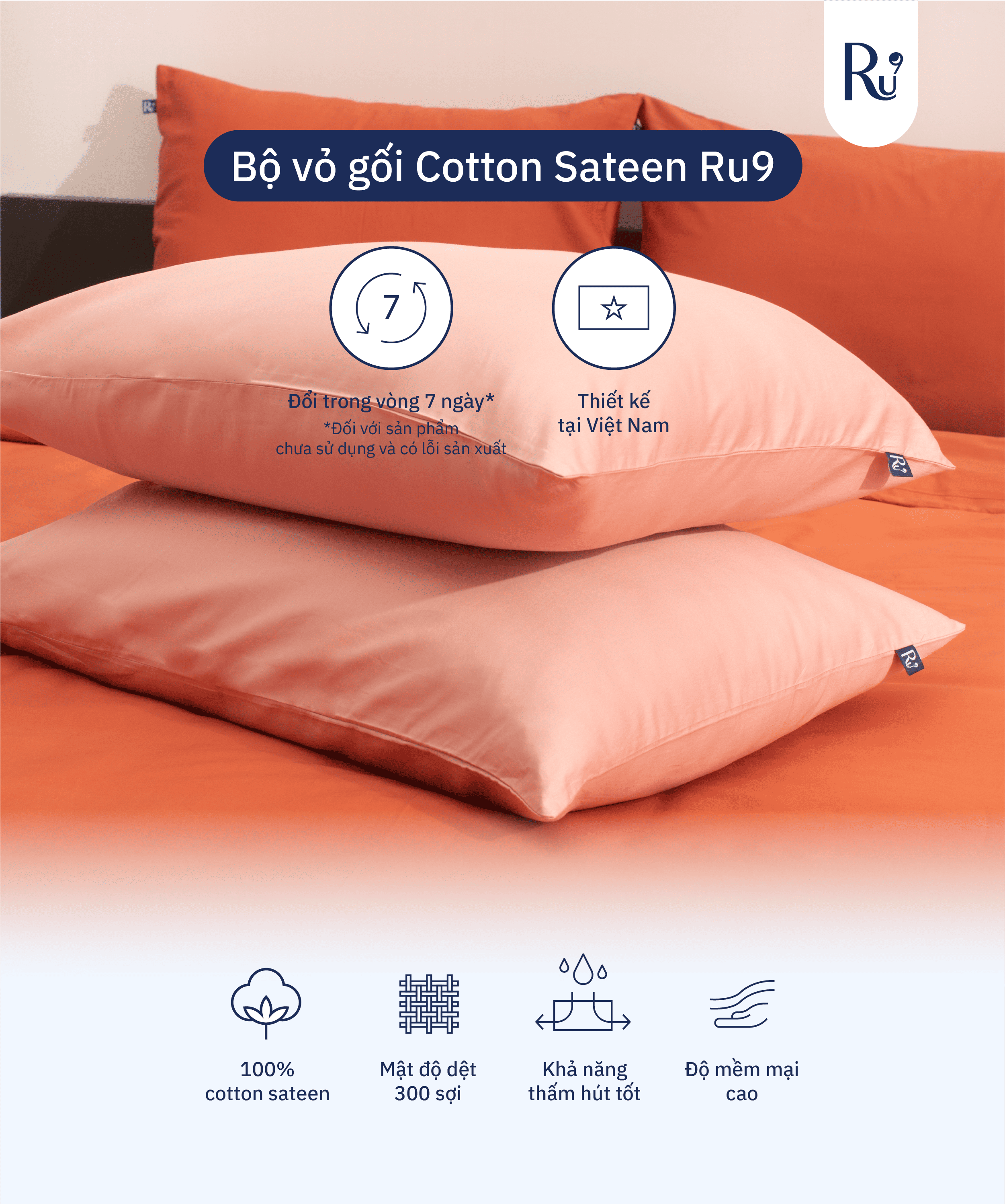 Mô tả Bộ Vỏ Gối Cotton Sateen Ru9 - 1