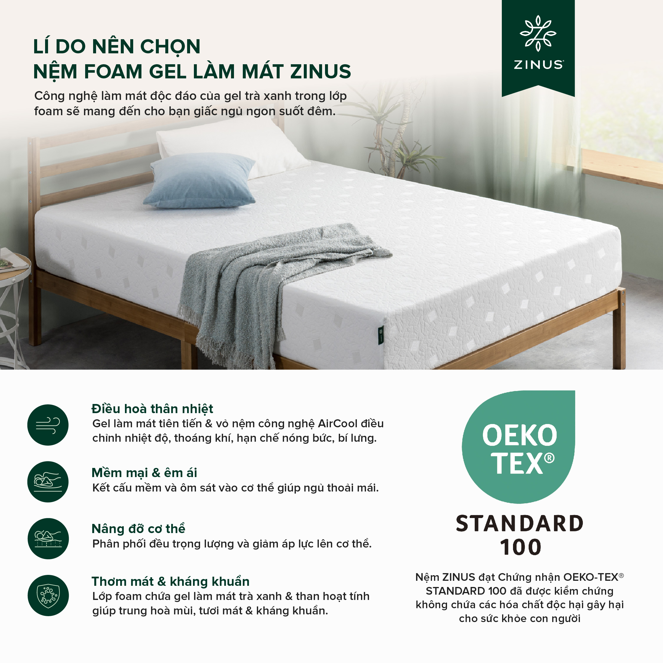 Mô tả Nệm Foam Gel Mát Cao Cấp Dày 25cm Zinus - 10in Gel-Infused Foam Mattress - 1