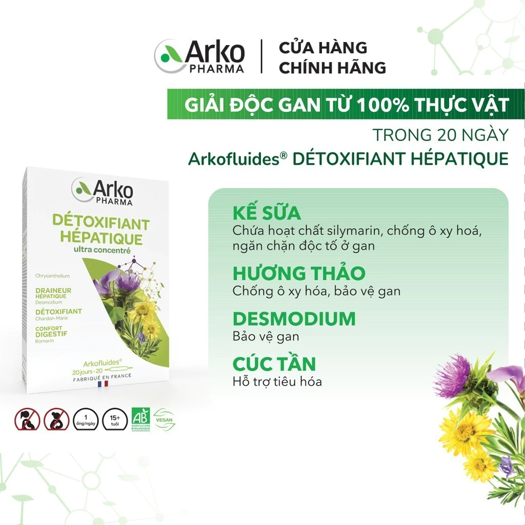 Mô tả Combo 2 Hộp Detox Thải Độc Gan Arkofluides Détoxifiant Hepatique 250g (Hộp 20 ống) - 1