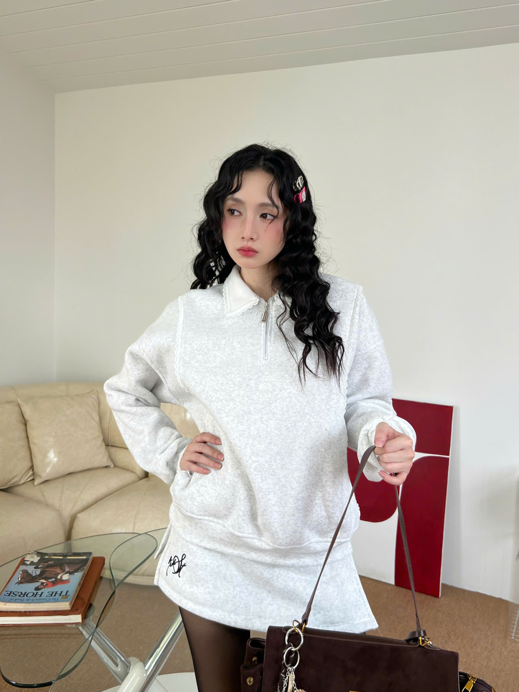 Mô tả Áo sweater nỉ bông cổ sơ mi Austin phối viền ren - Killsystem - 8