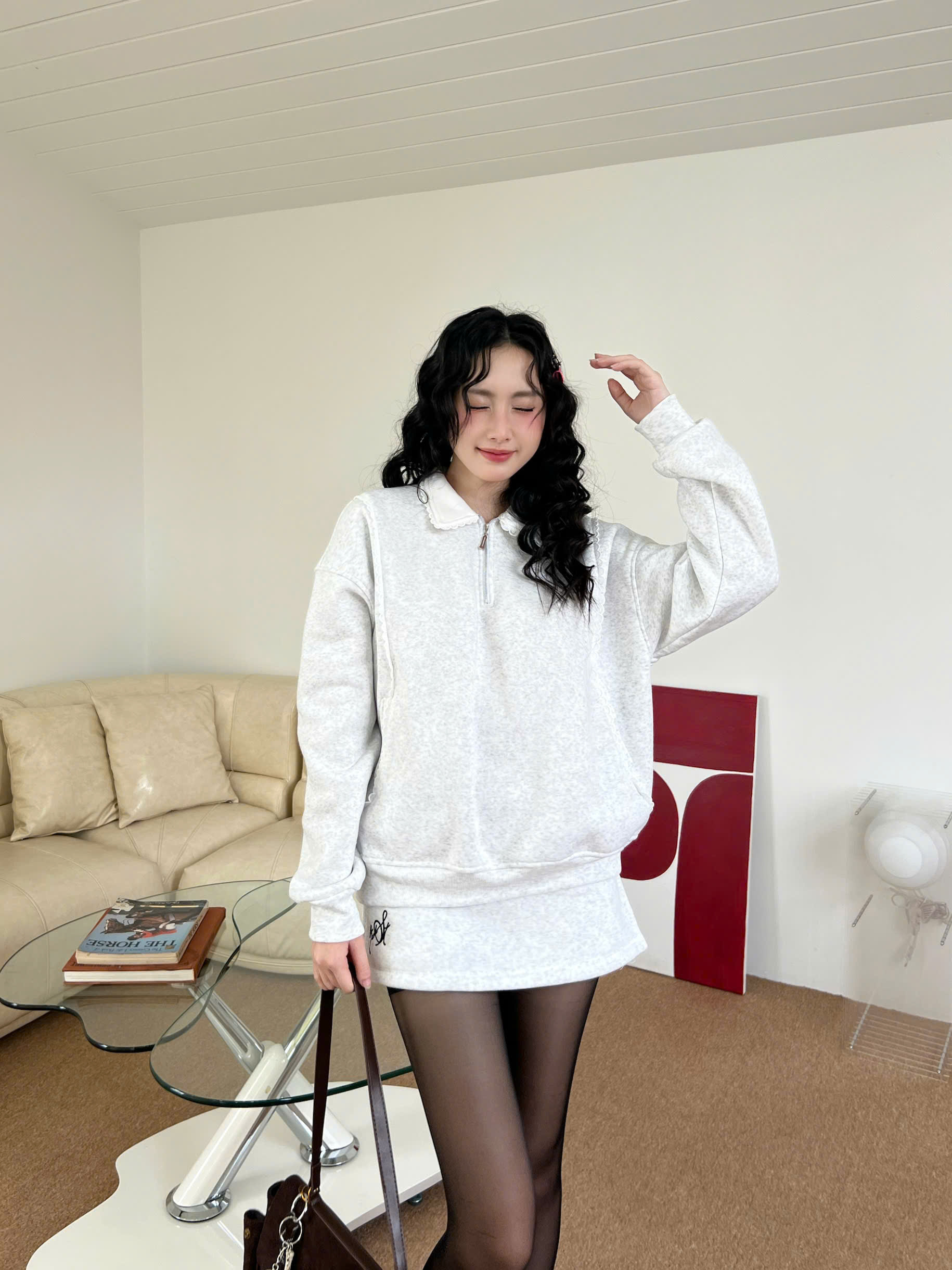 Mô tả Áo sweater nỉ bông cổ sơ mi Austin phối viền ren - Killsystem - 9
